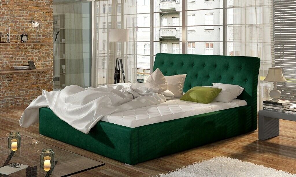 JVmoebel Grün Hotel Luxus Doppel Bett Polster Polsterbett Design Designer Bett, Betten