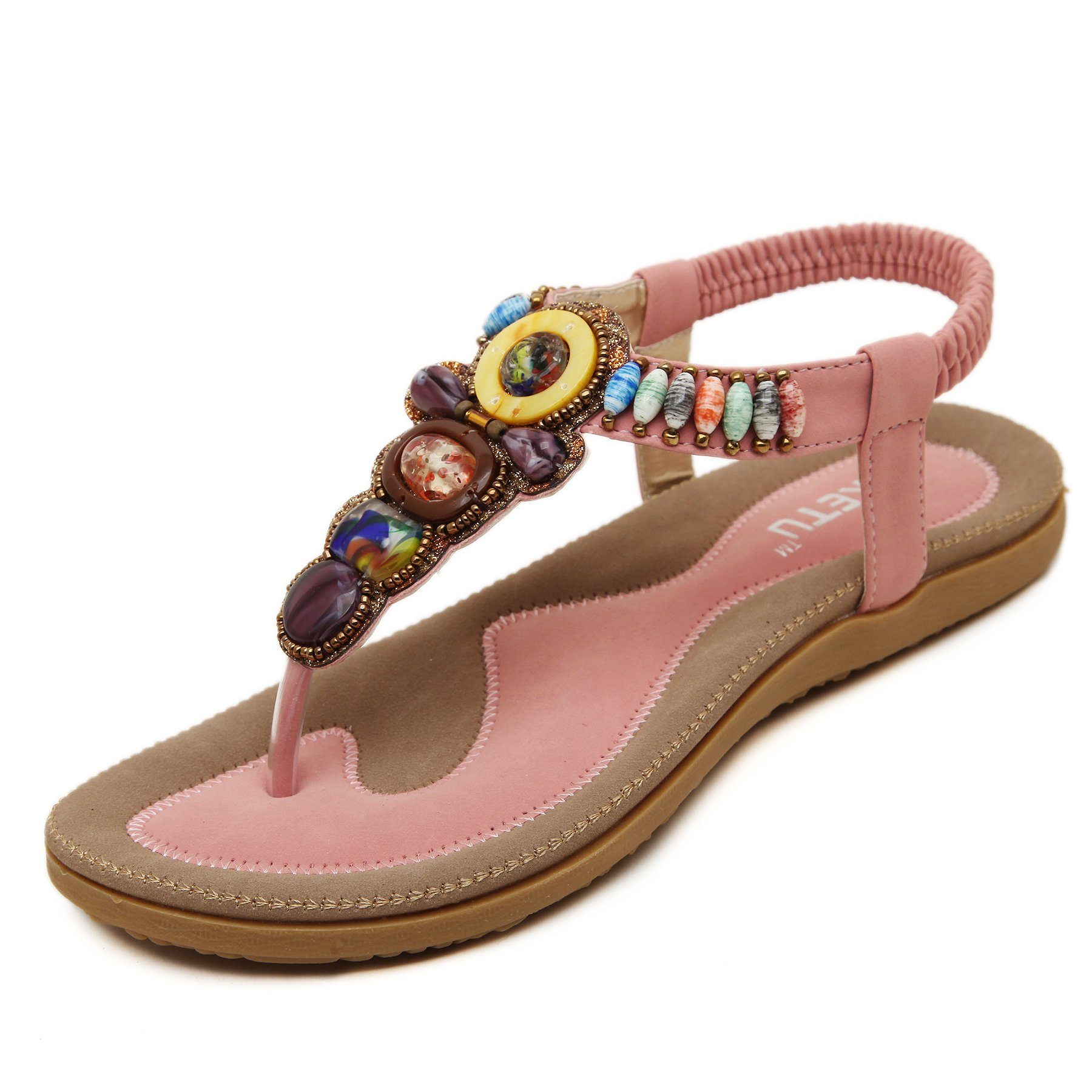 GelldG Damen Sommer Flip Flops Bohemian Flach Zehentrenner Sandale Rosa