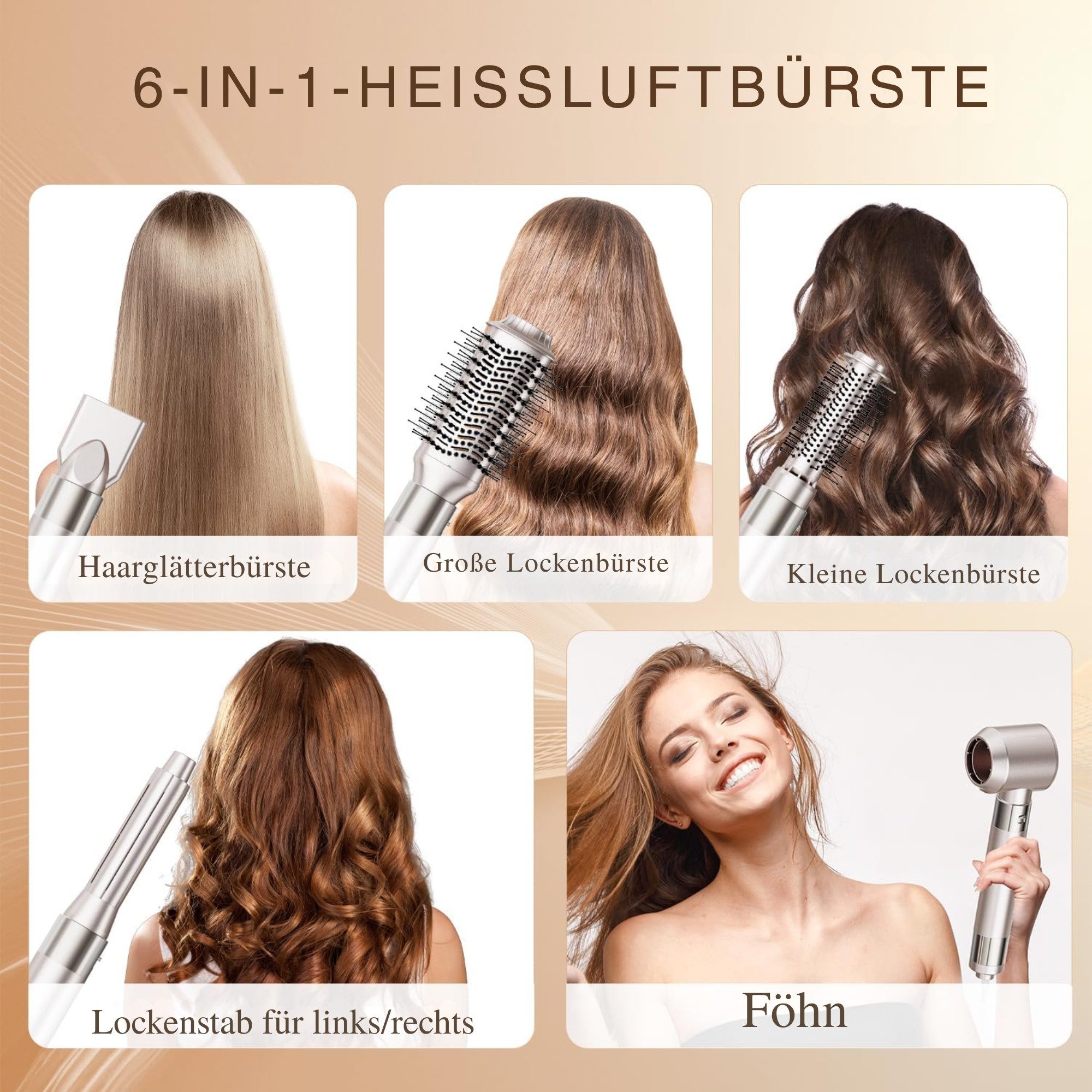 Vivitar Heißluftgebläse 6-in-1 Air Styler Heißluftbürste 140.000U/min, Föhnbürste für Frauen, (schnell trocknender Haarstyler für Frauen, Anti-Frizz-Stylinggerä – Bild 5 von 5