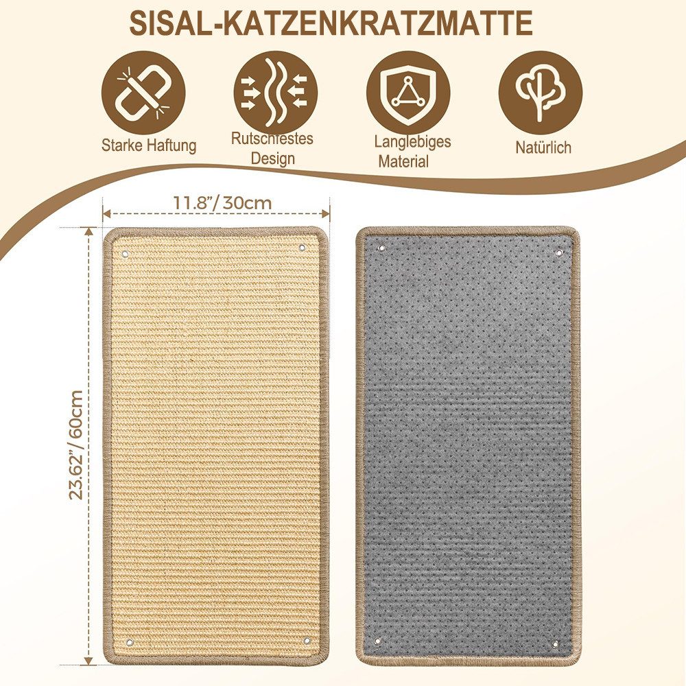 Ledander Kratzmatte Kratzschutz für Katzen – Sisal-Kratzmatte für Katzen, (1-tlg., Zur Linderung von Angst und für das Verhaltenstraining), Schutz für Sofa Möbel und Türen, Katze Wand Kratzschutz