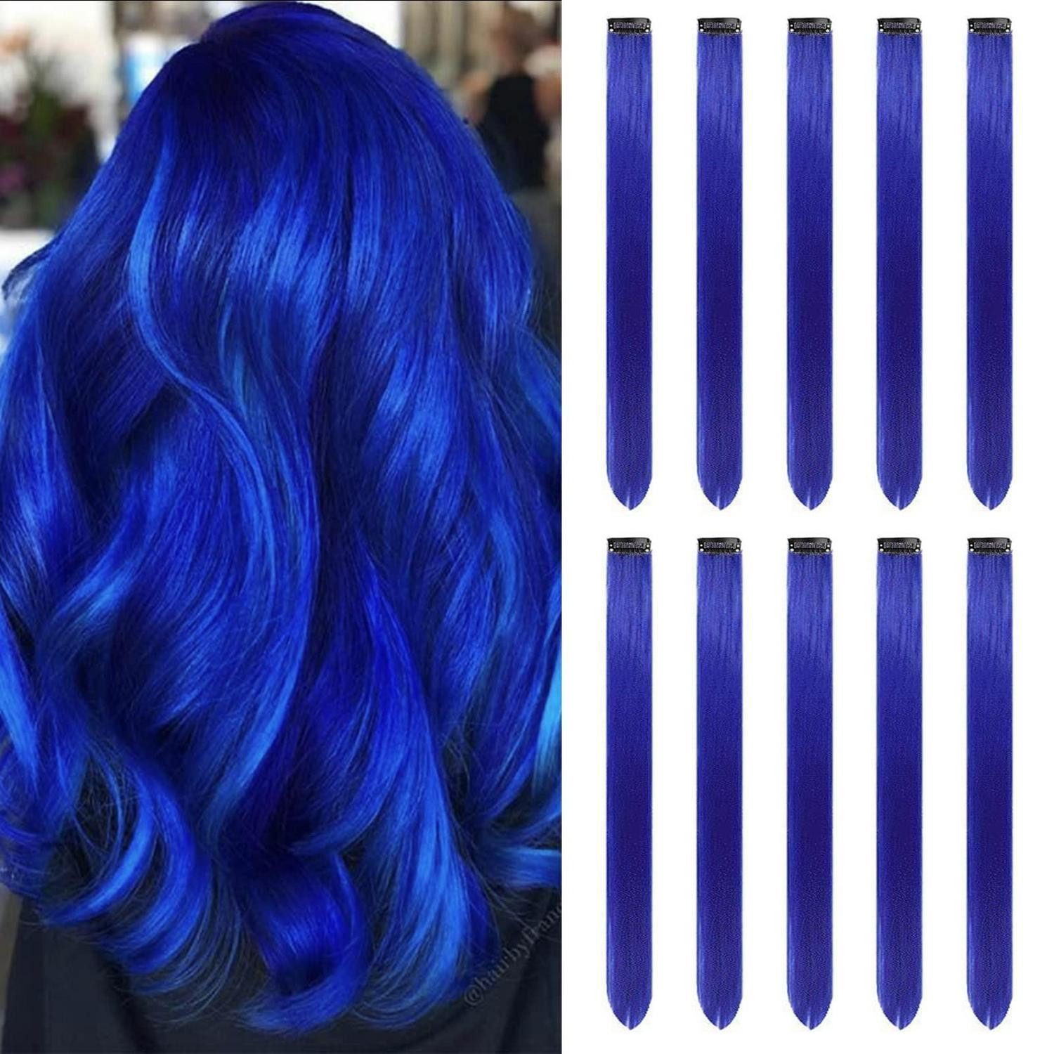 LuxusKollektion Kunsthaar-Extension Haarverlängerungen Clip In 22 Zoll Haarteile Party Blau