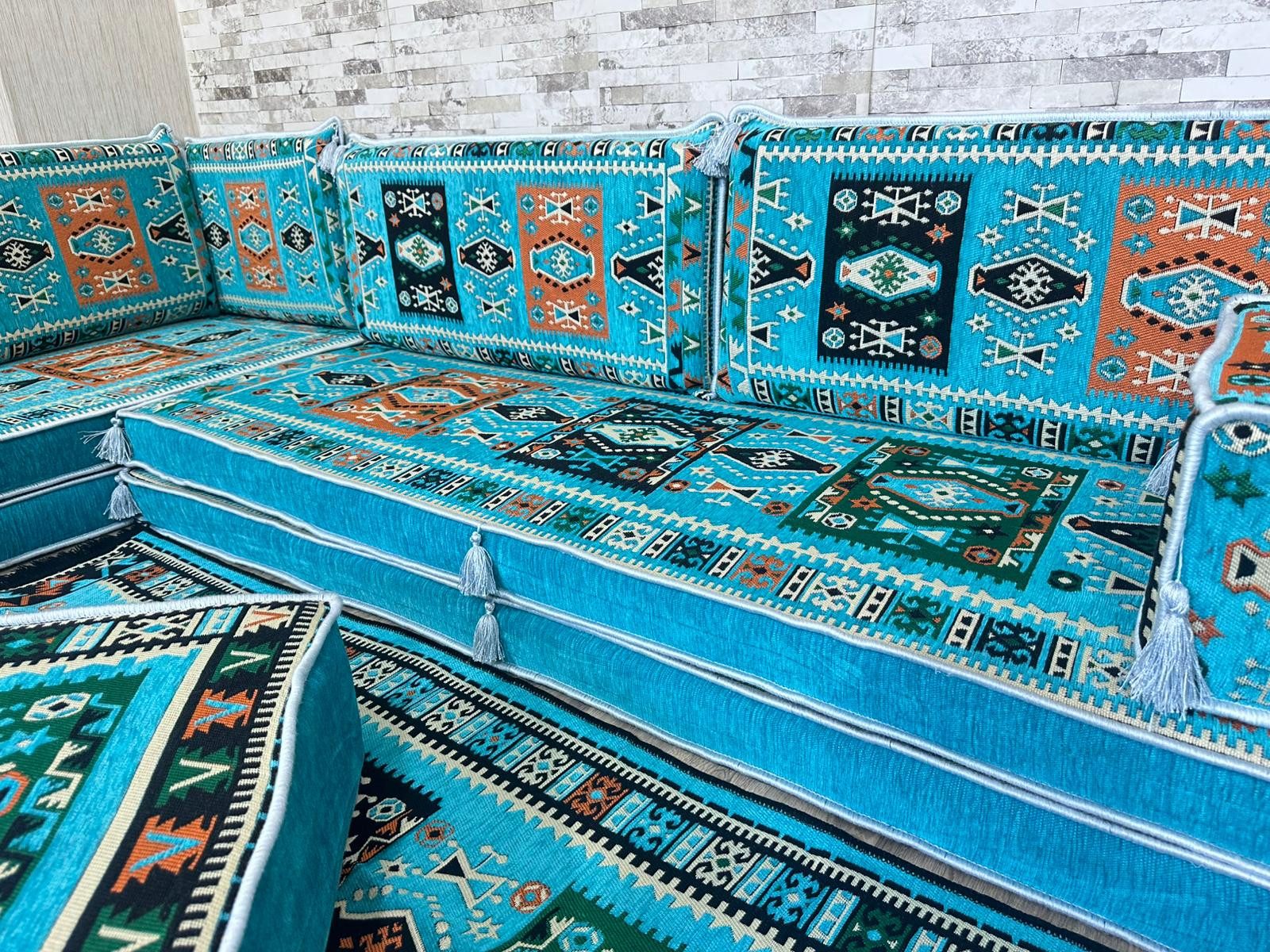 CaddeBuy Sofa Majlis, Orientalisches Sofa, Sitzkissen, Türkis-Milas-U-20, 22 Teile