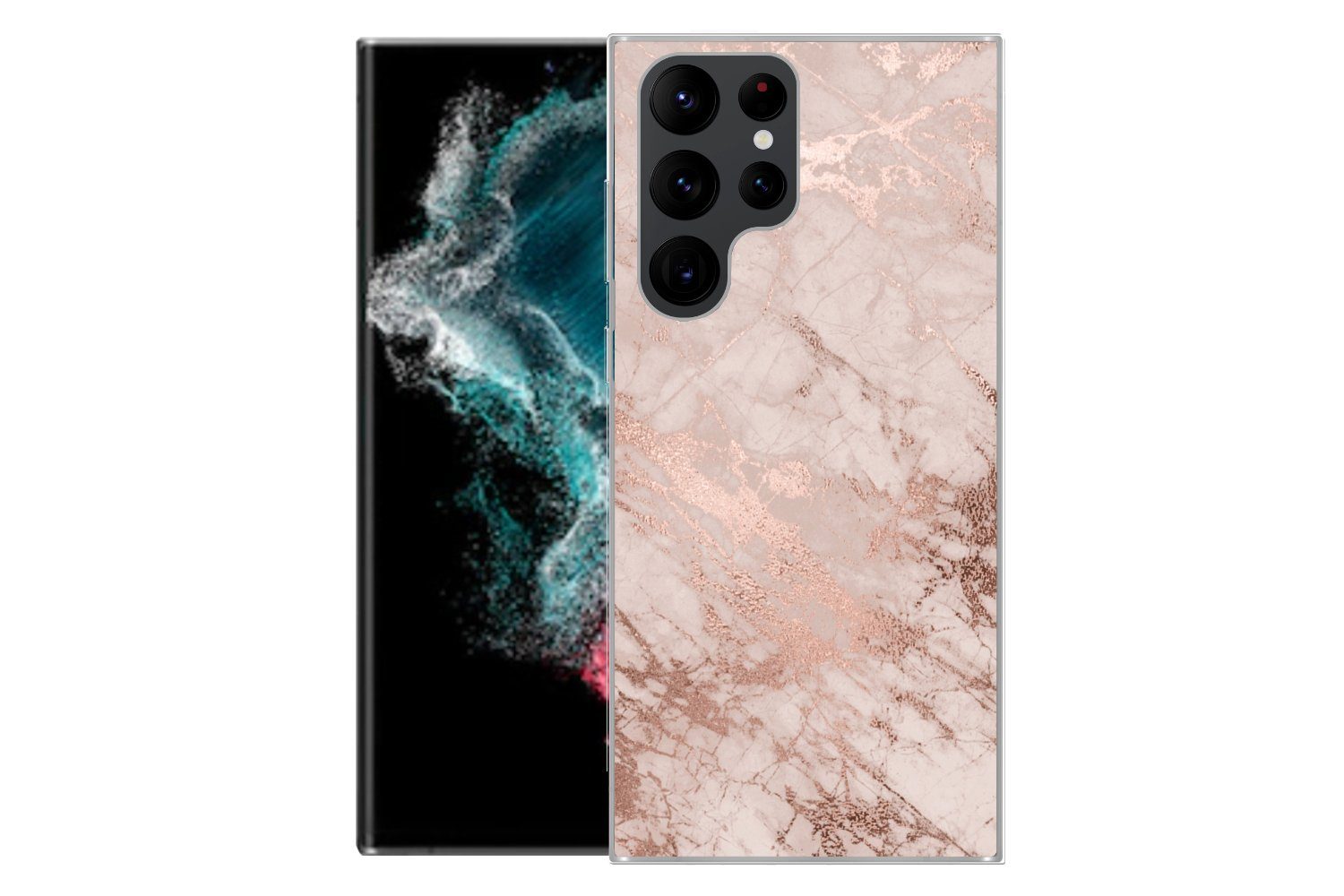 MuchoWow Handyhülle für Samsung Galaxy S22 Ultra Marmor - Rosa - Luxus - Marmoroptik - Gli, Phone Case, Silikon, Schutzhülle Dünn