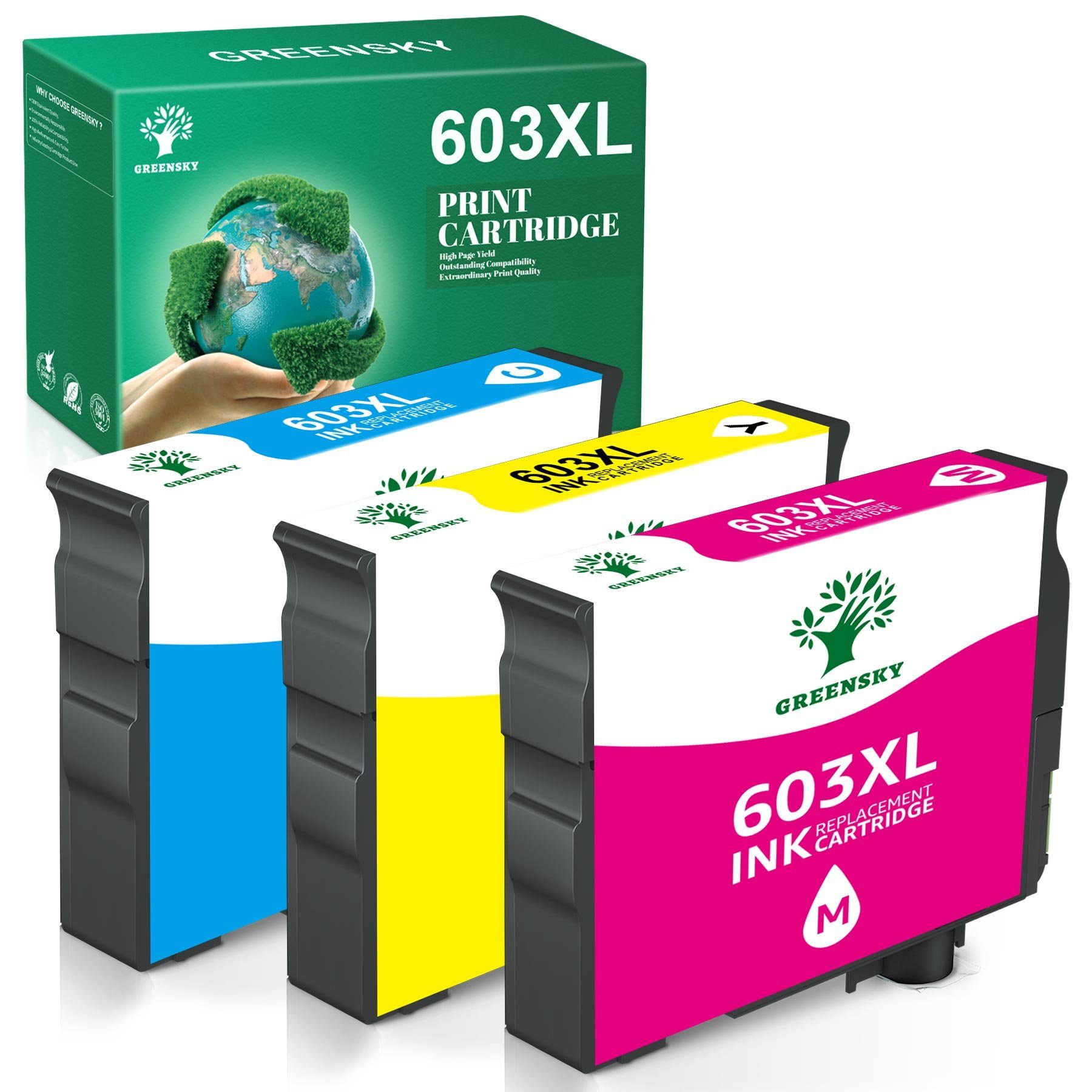 Greensky für Epson 603XL 603 XL Tintenpatrone (XP2150 2155 WF2830 WF2835) 1x Cyan, 1x Magenta, 1x Gelb | Tintenpatronen
