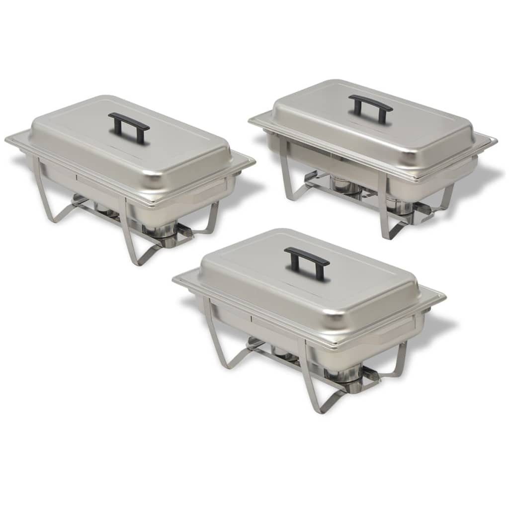 vidaXL Speisenwärmer Chafing Dish Set 3-tlg Edelstahl Buffet Behälter Warmhalte Stövchen