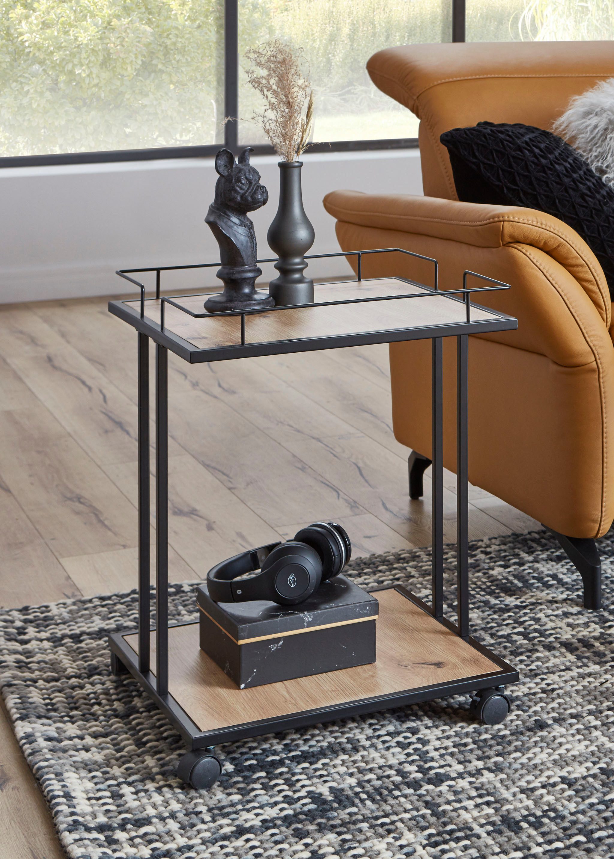 HAKU Beistelltisch Rollwagen, Trolley (1-St), quadratisch - aus MDF Braun B/T/H 45/45/60 cm