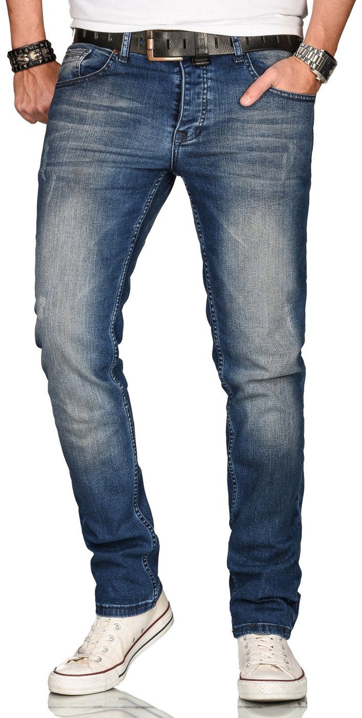 Alessandro Salvarini Straight-Jeans ASElia strukturiertem Jeansstoff 2% fein blau und mit Elasthan