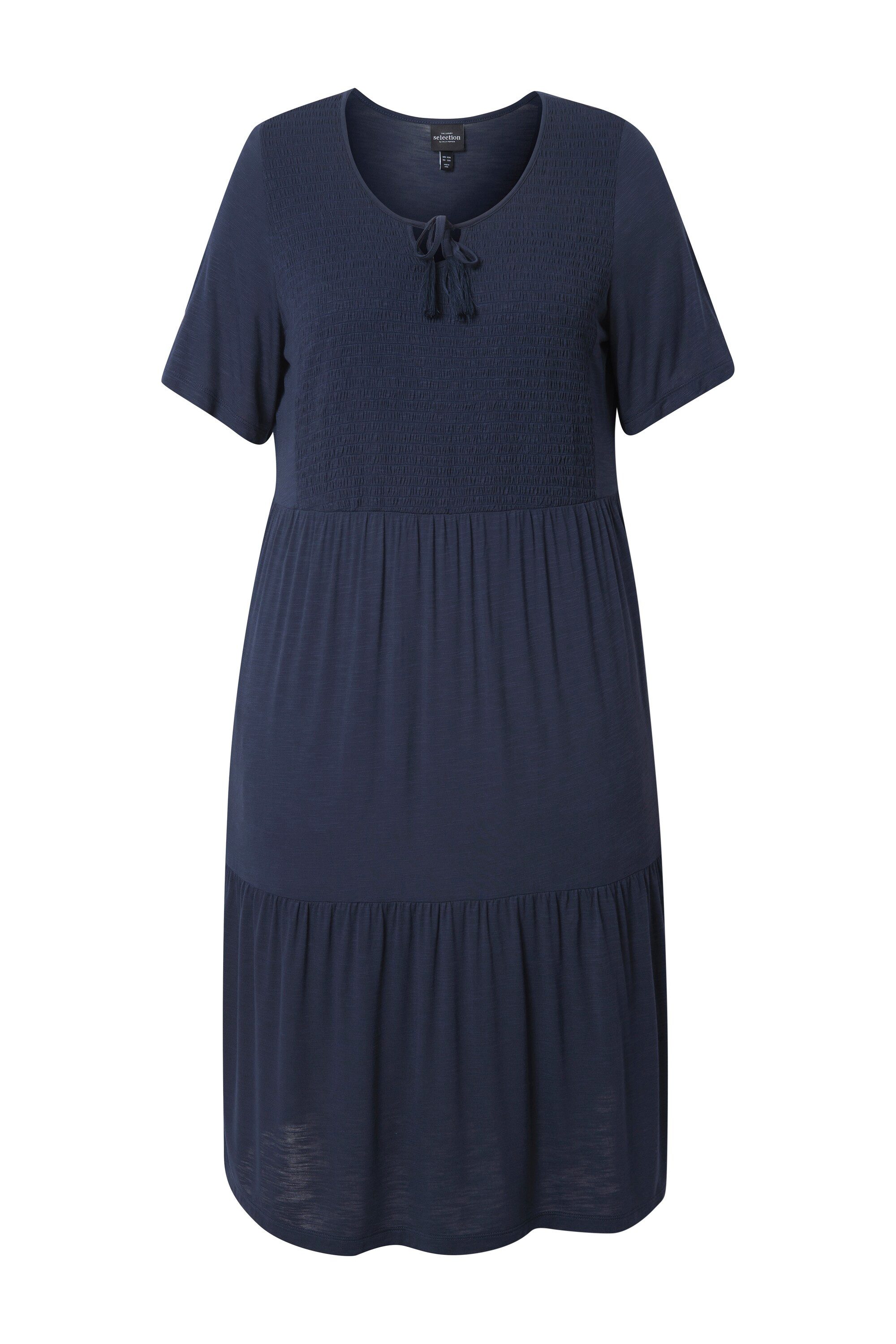 Ulla Popken Jerseykleid Jerseykleid Smokeinsatz Rundhals günstig online kaufen