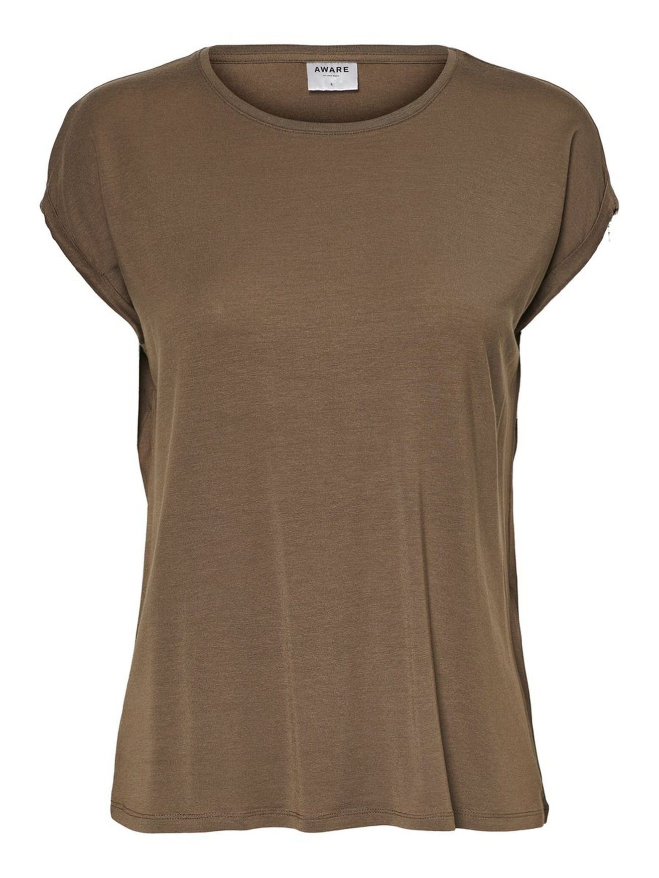 Rundhals Einfarbiges Vero Braun T-Shirt T-Shirt in 4078 VMAVA Basic (1-tlg) Moda