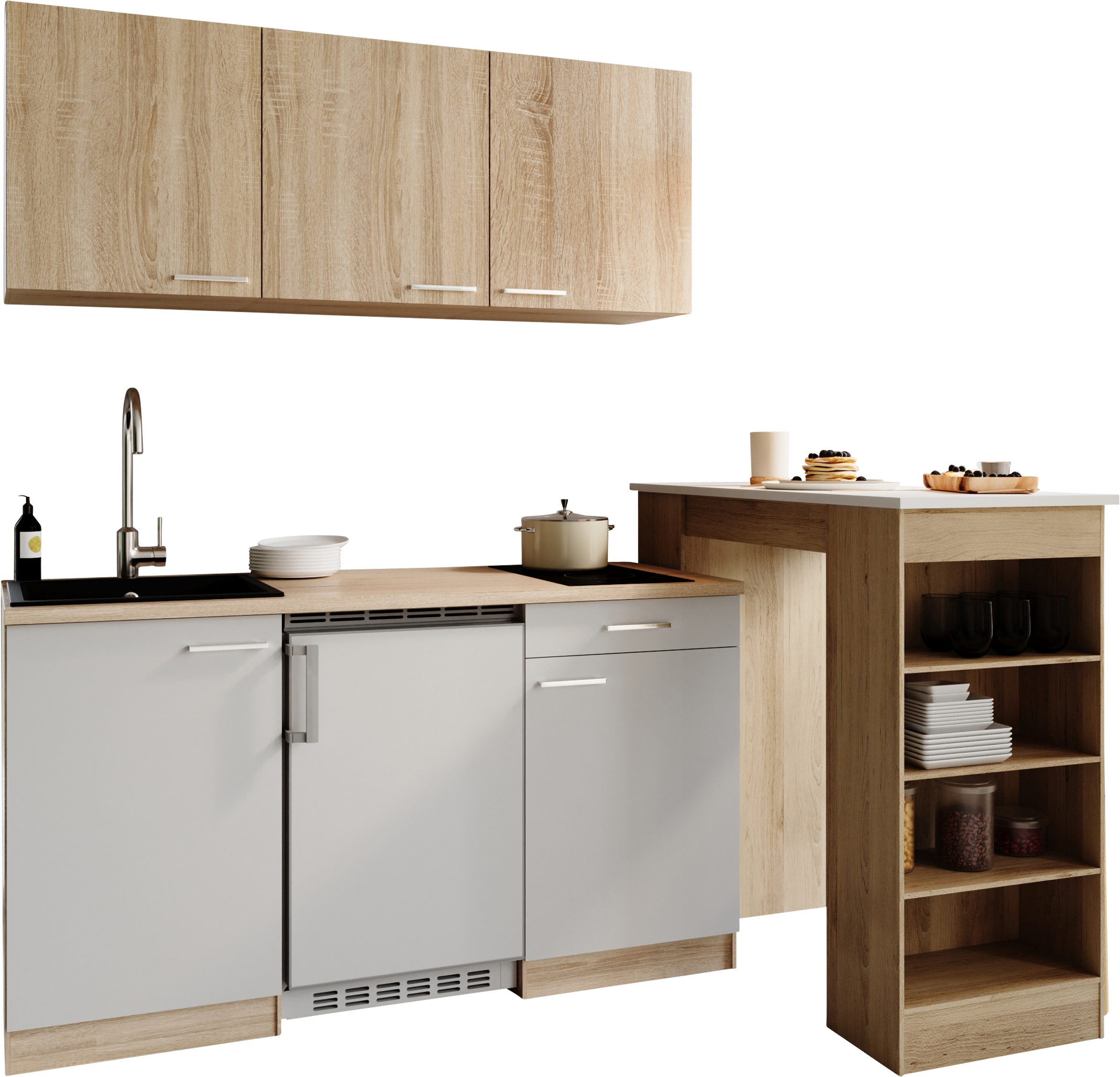 RESPEKTA Pantryküche Ingrid, zerlegt, wahlweise mit Mikrowelle, Soft-Close-Funktion, Breite 150 cm
