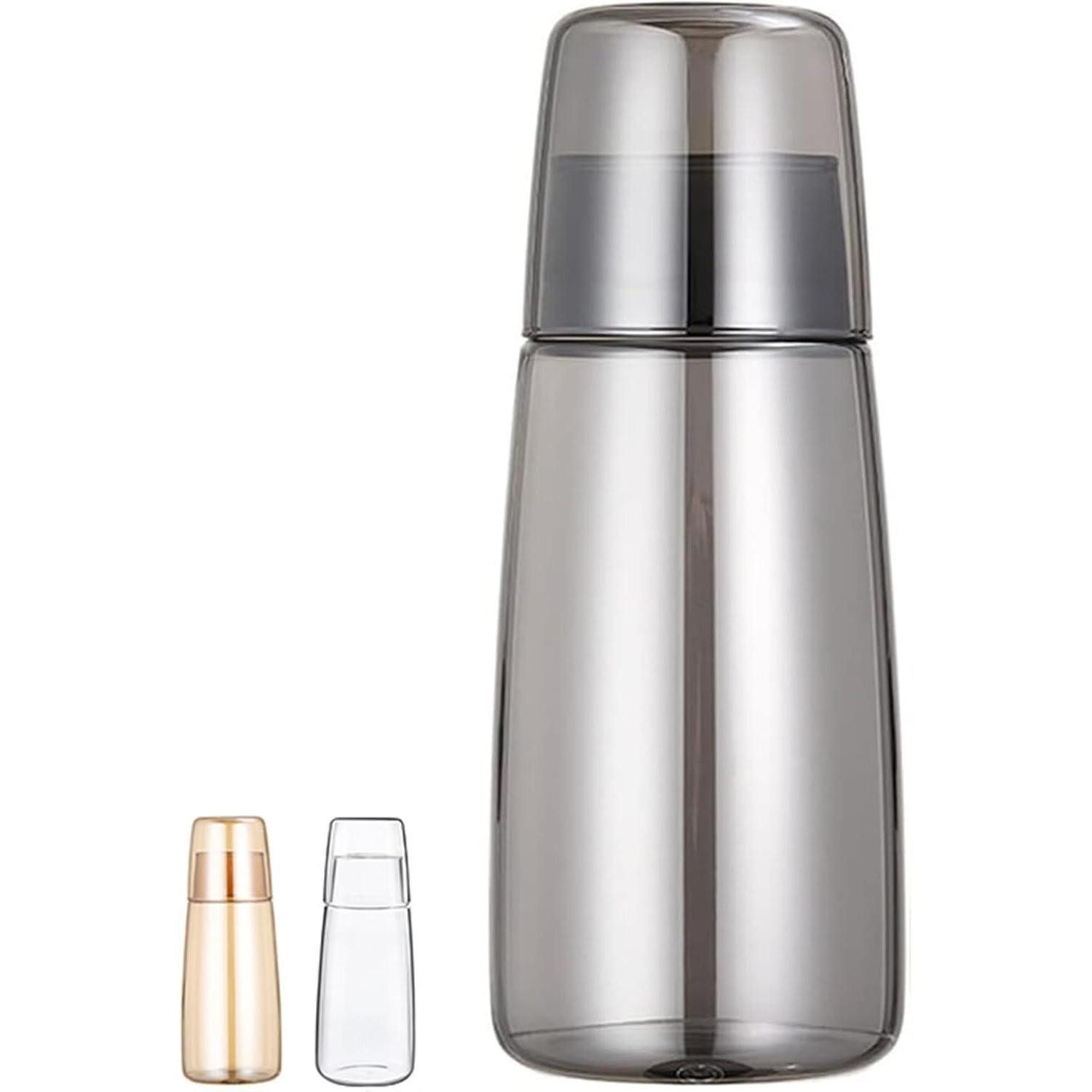 LuxusKollektion Wasserkaraffe Wasserkaraffe Set Becher Nachttasse Mundwasser Deckel 25oz Grau