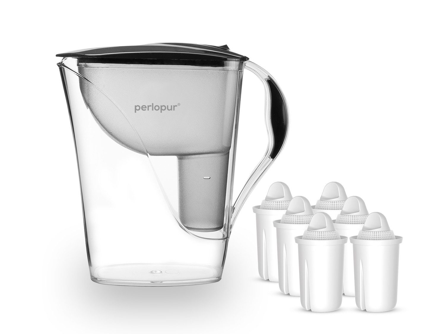 PerloPur Wasserfilter PearlCo Wasserfilter Fashion Anthrazit Inkl. 6 Filterkartuschen