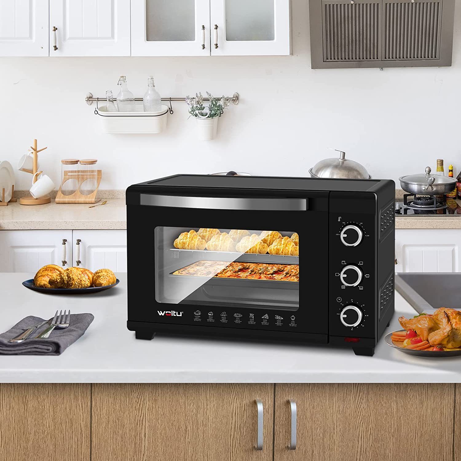 Woltu Minibackofen, 32 Liter, 1600 Watt Herausnehmbares Krümelblech mit Timer