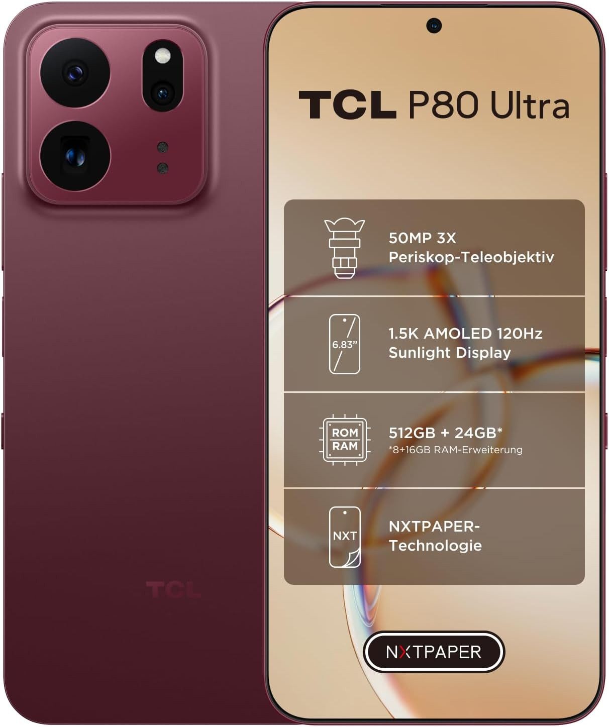 TCL P80 Ultra 512GB Smartphone (17,34 cm/6,83 Zoll, 512 GB Speicherplatz, 50 MP Kamera)