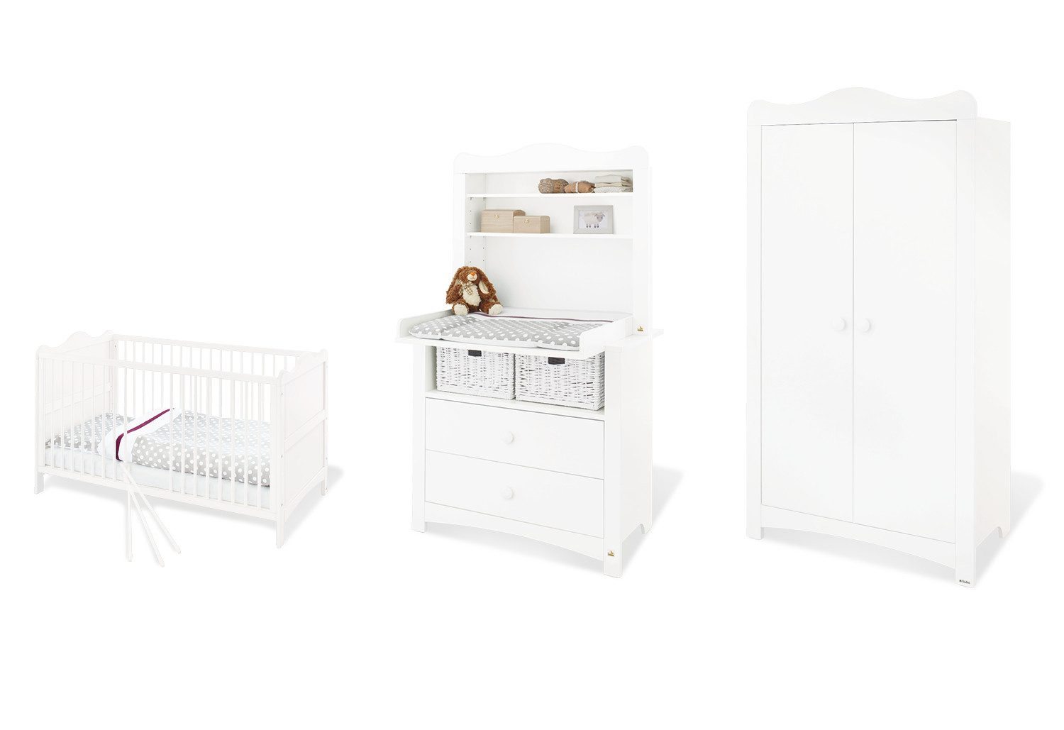Pinolino® Babymöbel-Set Kinderzimmer-Set 'Florentina' breit inkl. breitem Regalaufsatz, 4-…