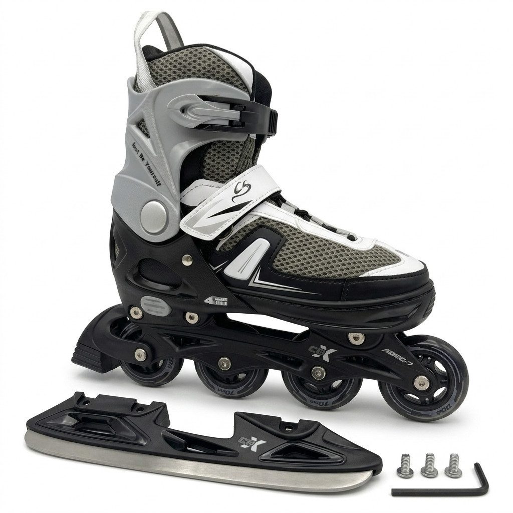 Cox Swain Inlineskates Cox Swain Push 2in1 Inliner & Schlittschuhe M 37-40, (1-St), Mitwachsende Kombi-Skates mit PU-Rollen, ABEC 7 & Edelstahlkufen
