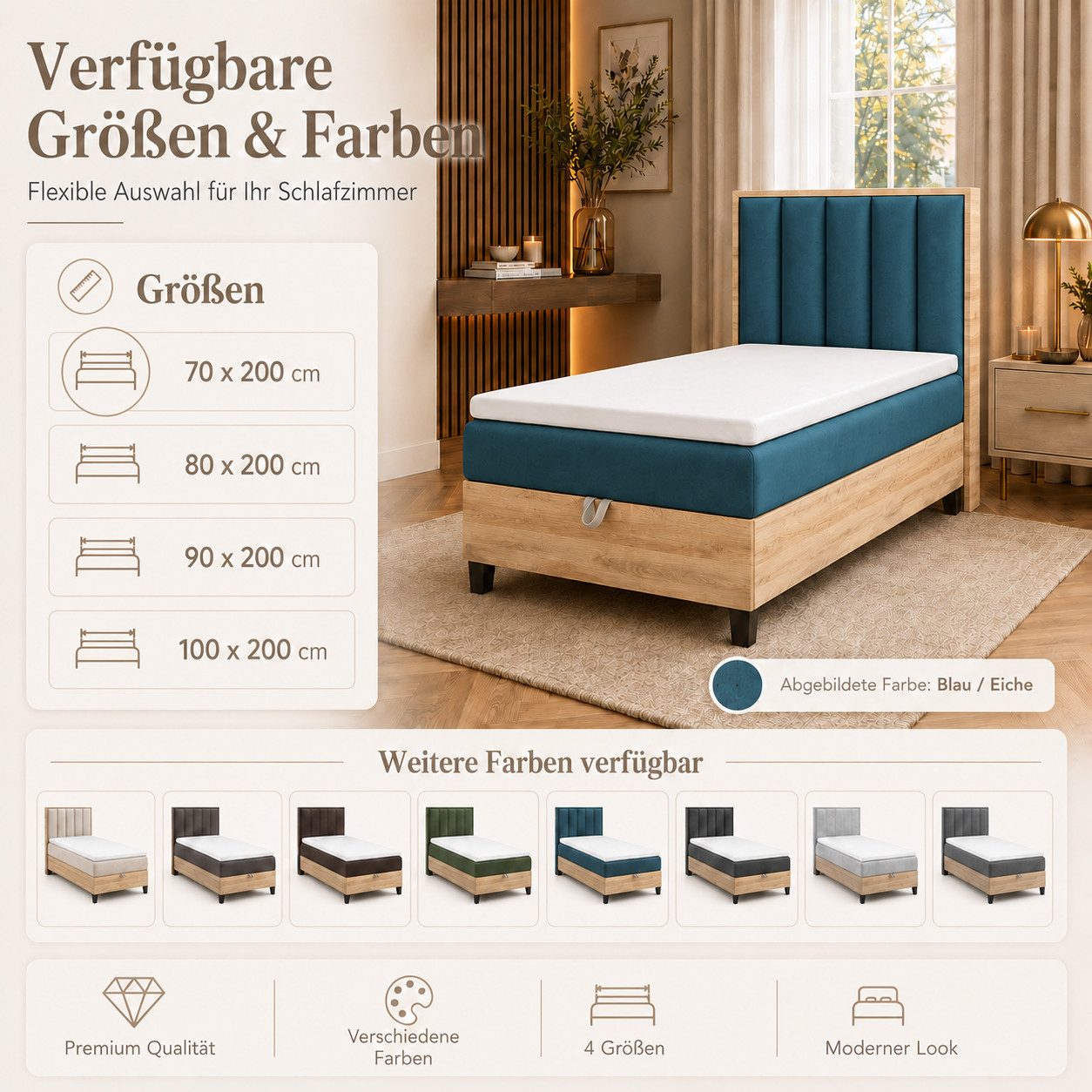 Best for Home Boxspringbett Einzelbett Trinity K-10 mit Bettkasten & Komfort Topper T30 (Bett, Polsterbett mit Stauraum, Jugendbett, Kinderbett versch. Größen, 4-St., 70x200 80x200 90x200 100x200 cm), Verschiedene Liefermöglichkeiten, TOP Preis-Leistungs-Verhältnis
