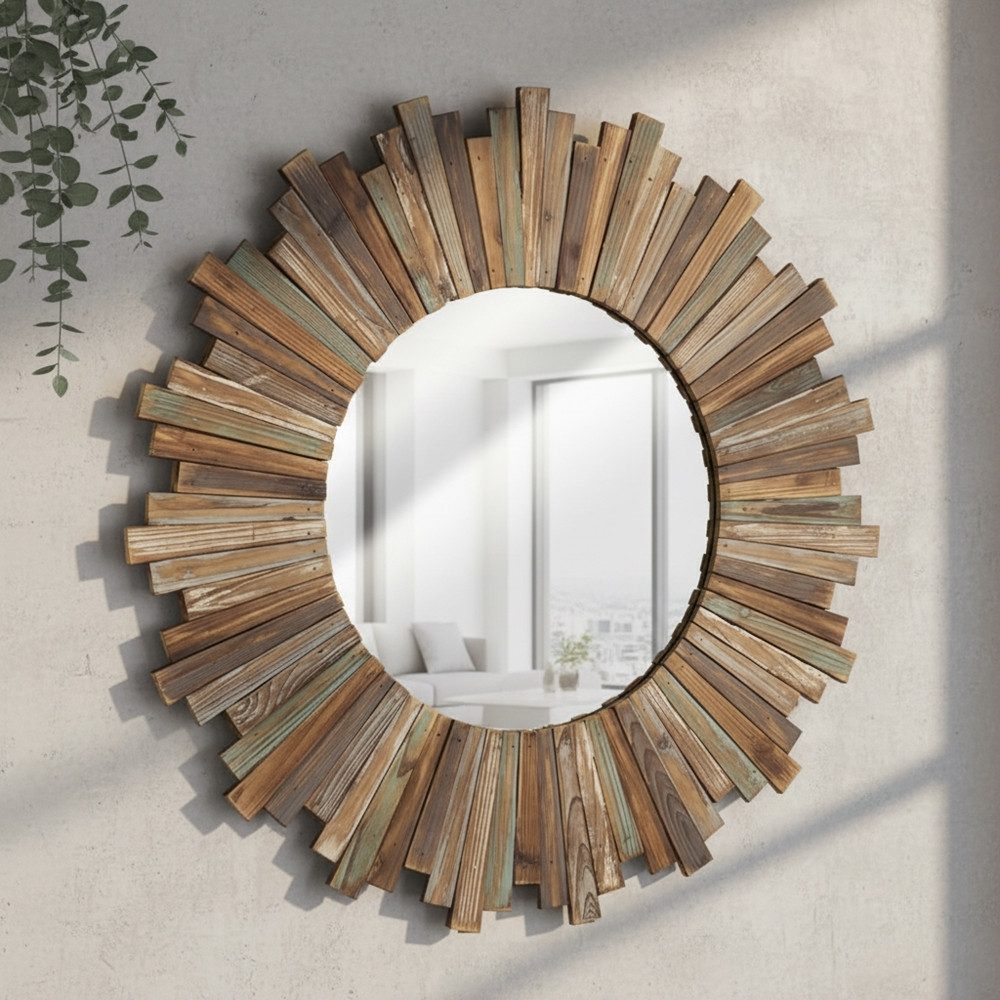 Melko Wandspiegel Dekospiegel 90 CM Holz Braun Shabby Flurspiegel Hängespiegel Garderobe (Stück, 1-St., Wandspiegel), Paulownienholz