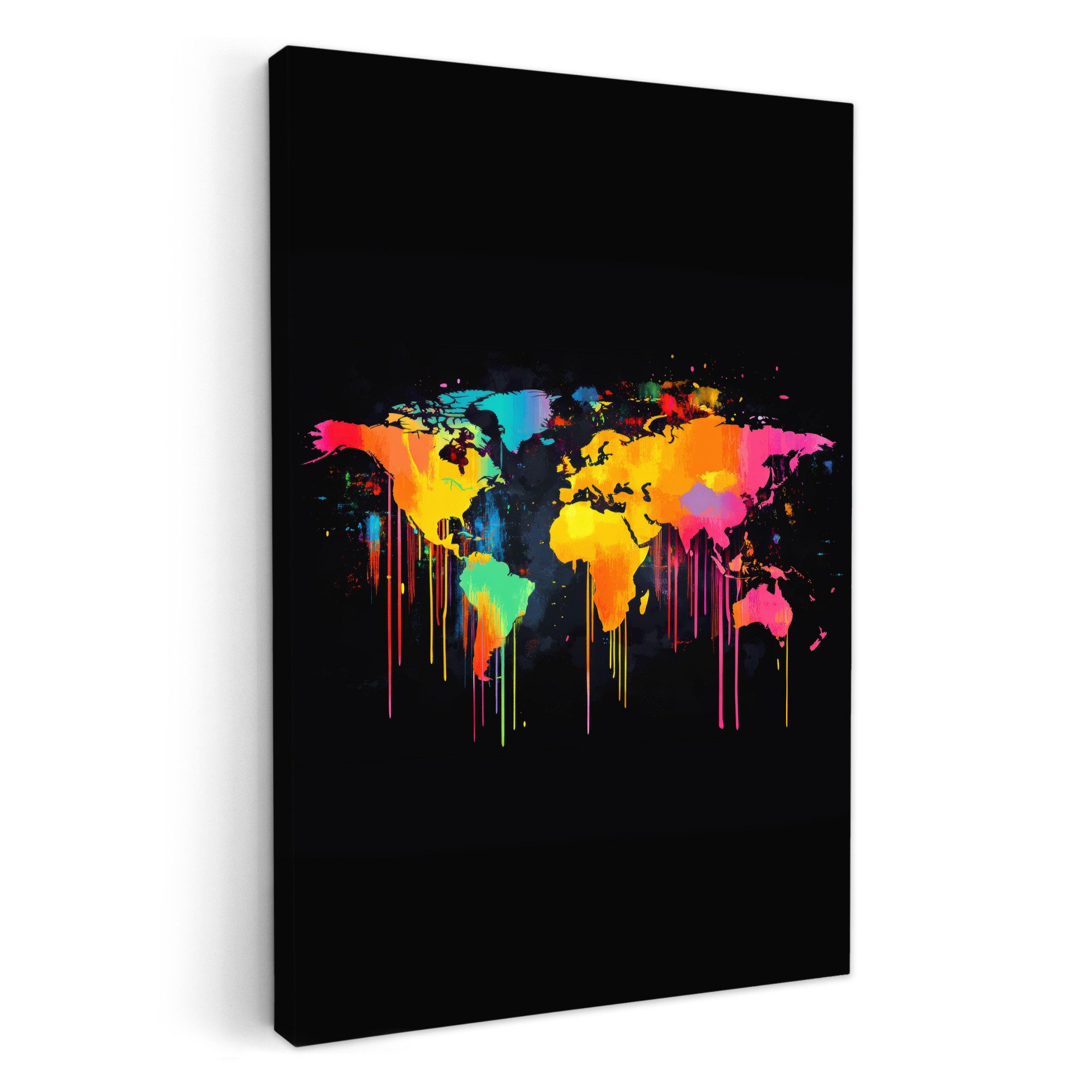 OneMillionCanvasses® Leinwandbild Weltkarte - Farbe - Bunt - Graffiti - Welt, Fotodruck (1 St), Wandbilder für Esszimmer, Wanddeko Изображения Küche 20x30 cm