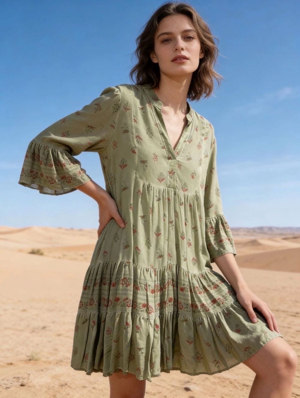 Last Queen Tunikakleid Midikleid-Tunika mit floralem Vintage-Print Fließender Midischnitt – feminin, locker und angenehm zu tragen