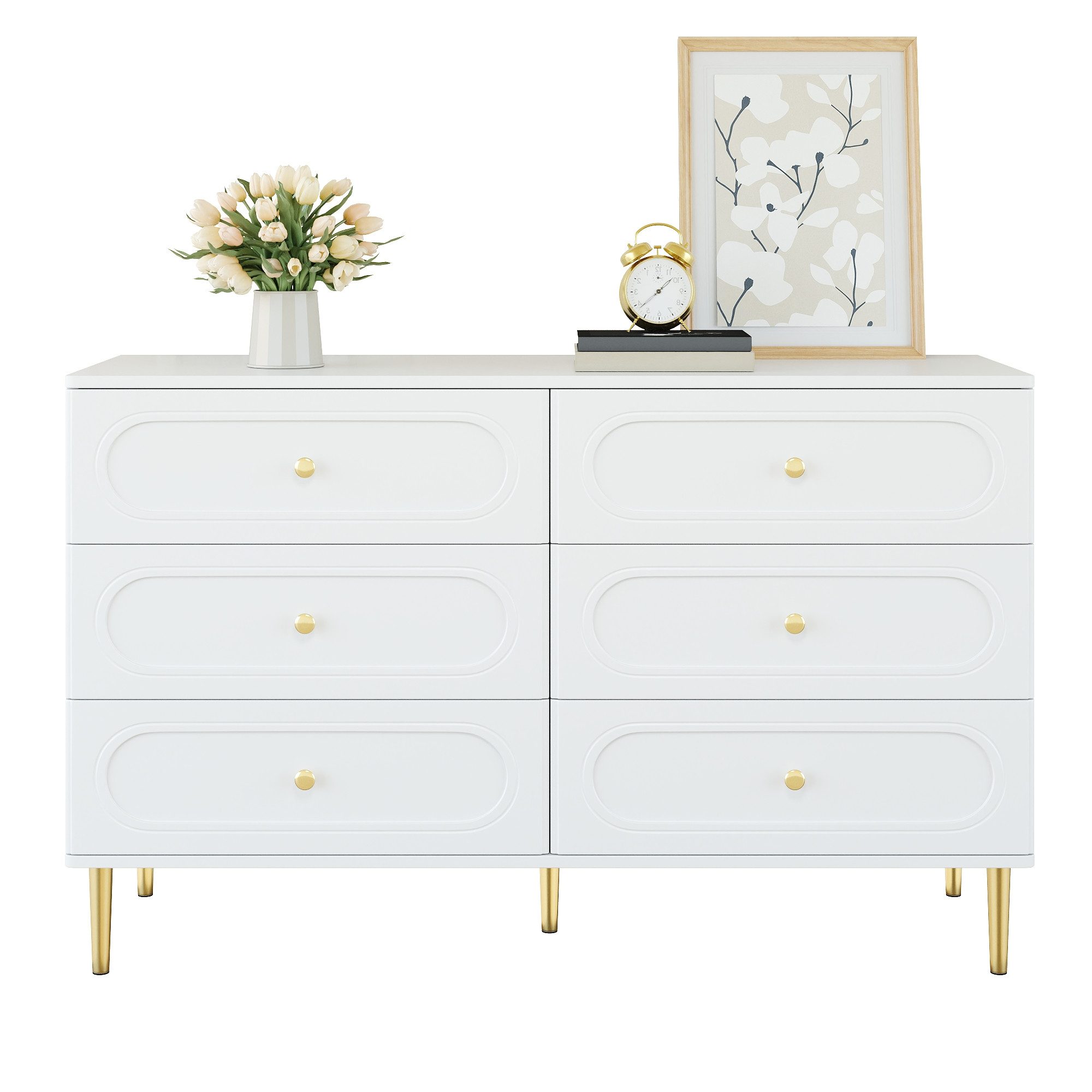 Sideboard Sideboard,Kommode mit 6 Schubladen, ovalen Vertiefungen