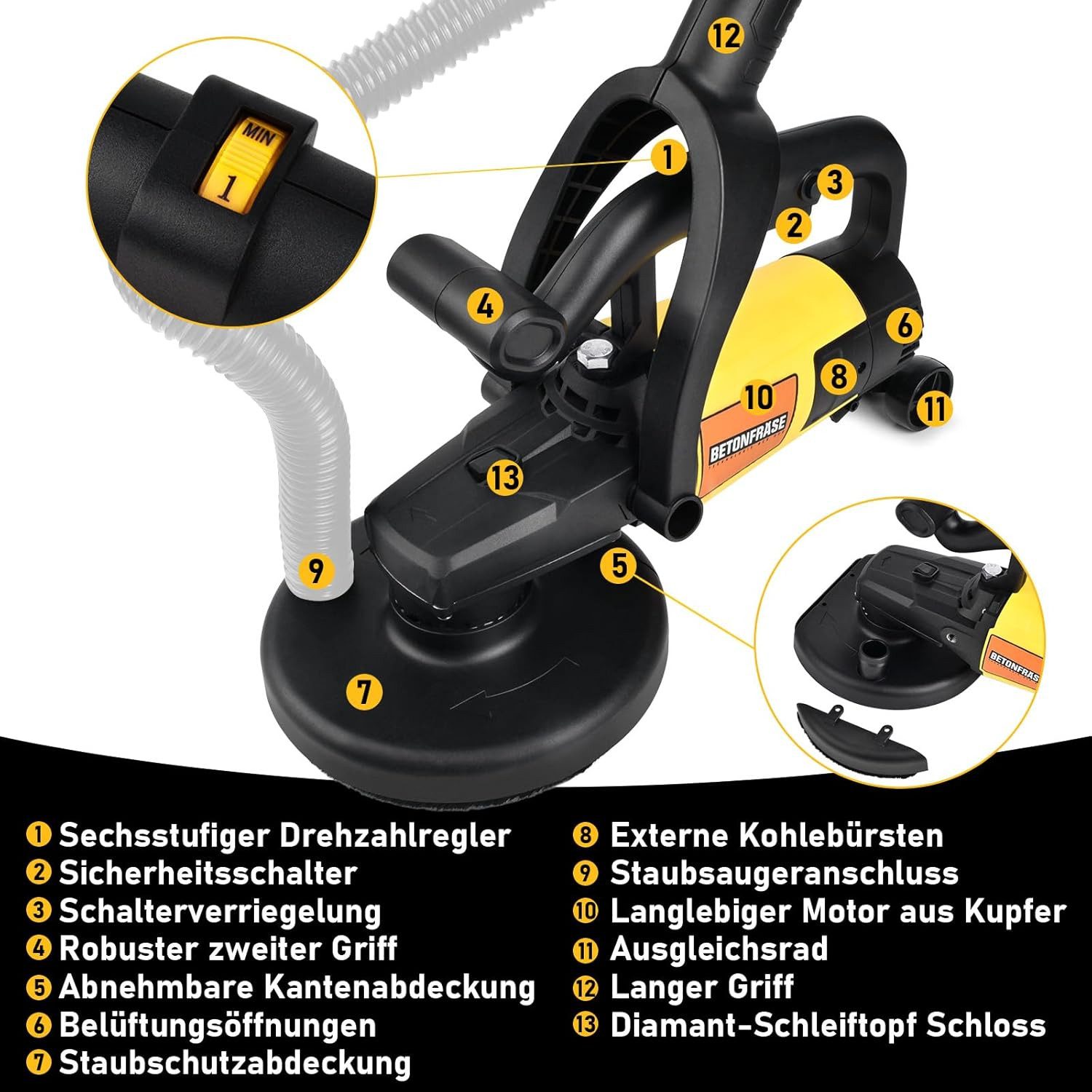 XERSEK Winkelschleifer 3800W Betonschleifer inkl. Lange günstig online kaufen