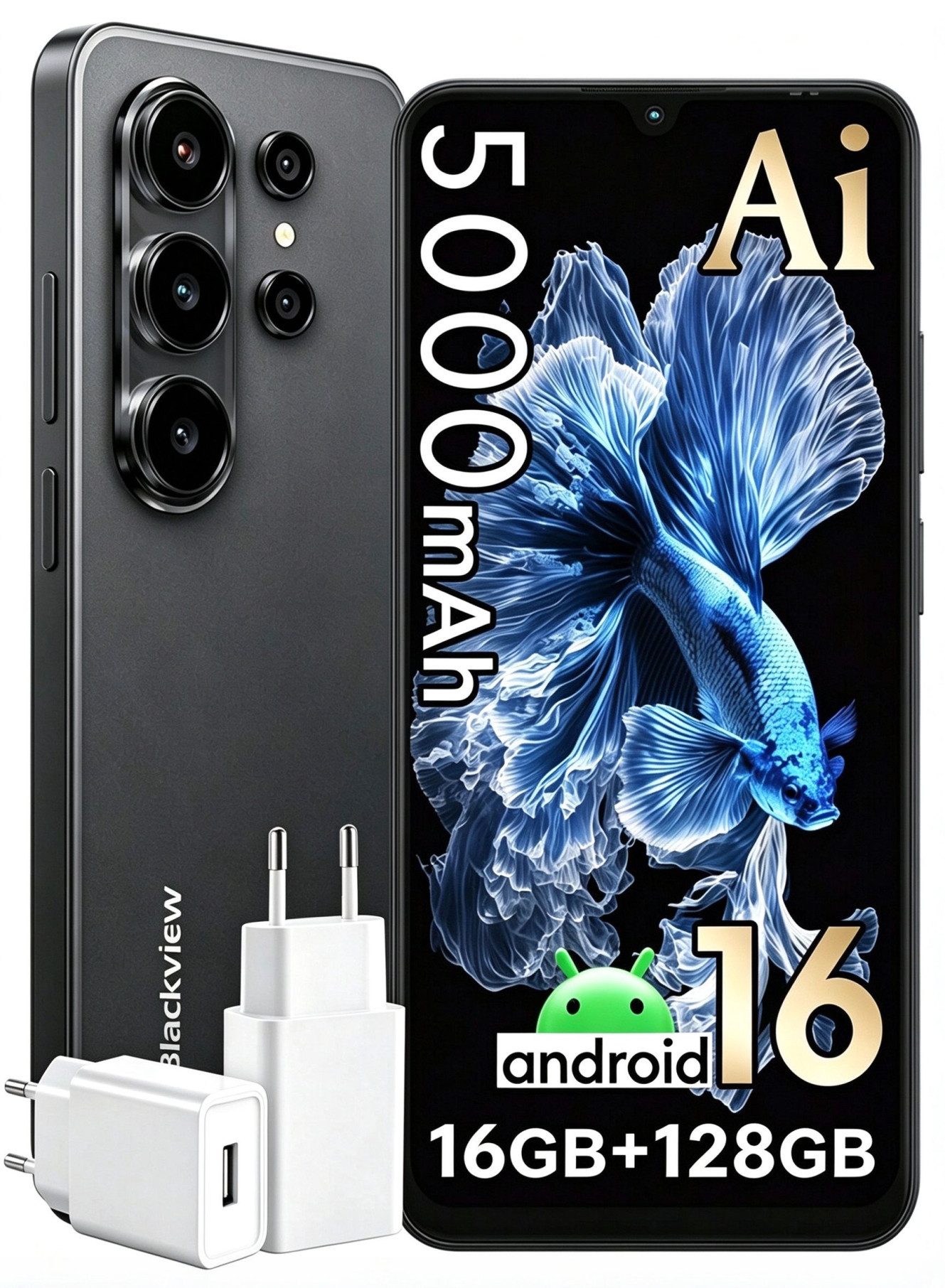 blackview WAVE 6,88 Zoll AI Handy incl. 18W Android 16 HD+ 120Hz Smartphone (17,48 cm/6.88 Zoll, 128 GB Speicherplatz, 4G Dual SIM Android 16 Outdoor Smartphone, Octa-Core, 5000mAh, 32+13MP)