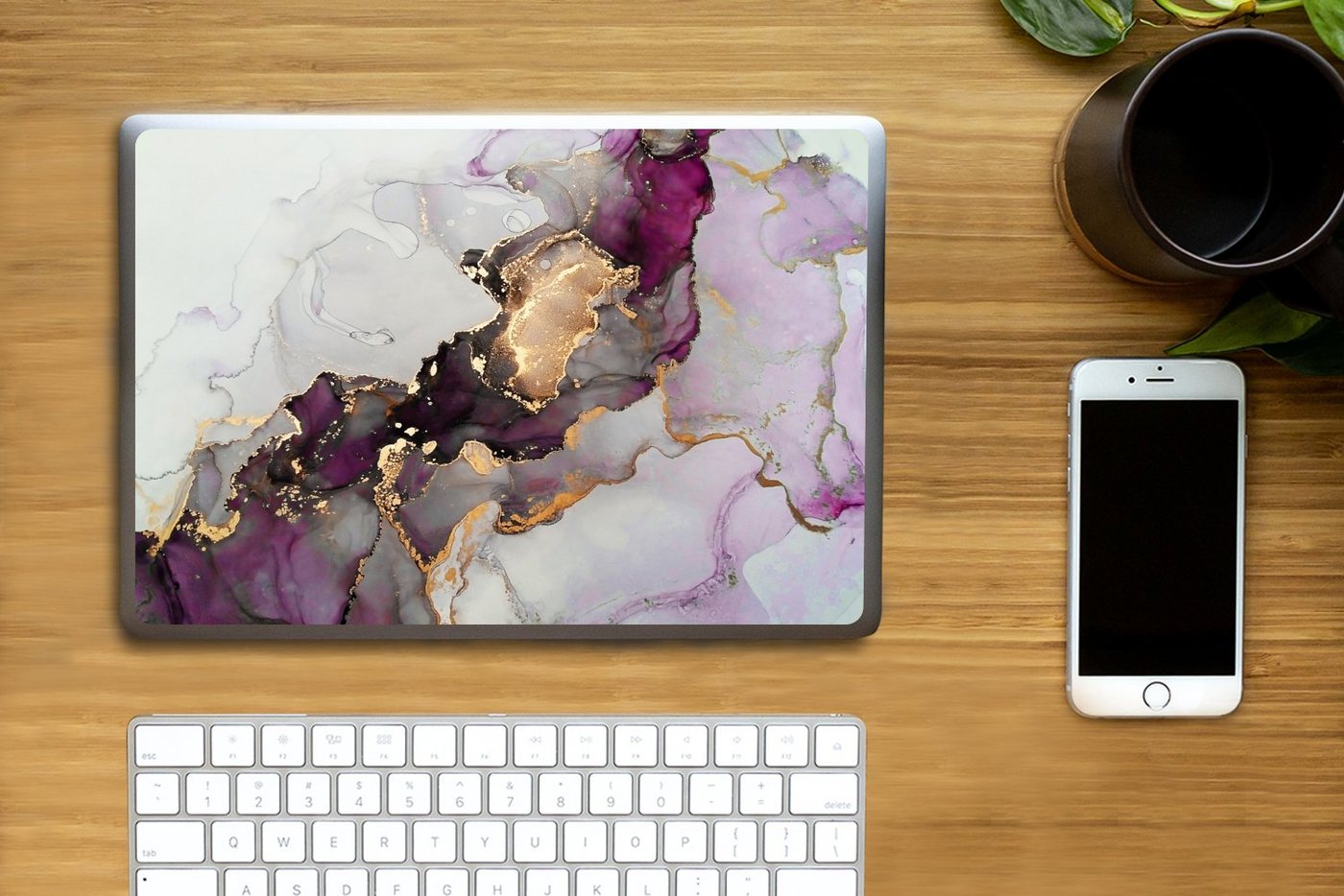 Thumbnail - MuchoWow Laptop-Aufkleber Marmor - Abstrakt - Gold - Lila, (1tlg), Laptop Folien Cover, Aufkleber, Sticker, Schutz vor K...