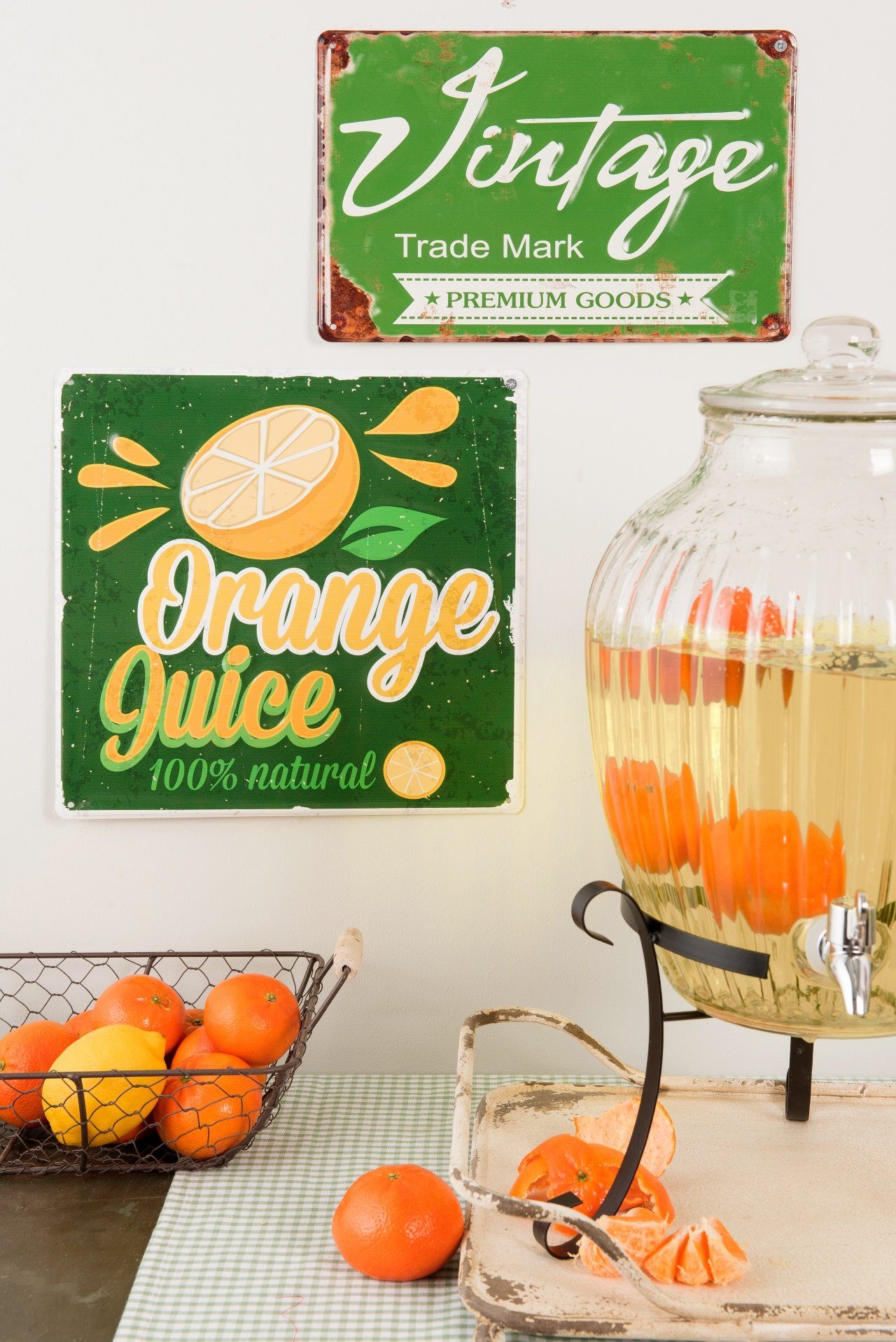 Clayre & Eef Wandbild, Früchte, Grosses Retro Vintage Metallschild mit Fruechtehinweis RASPBERRY