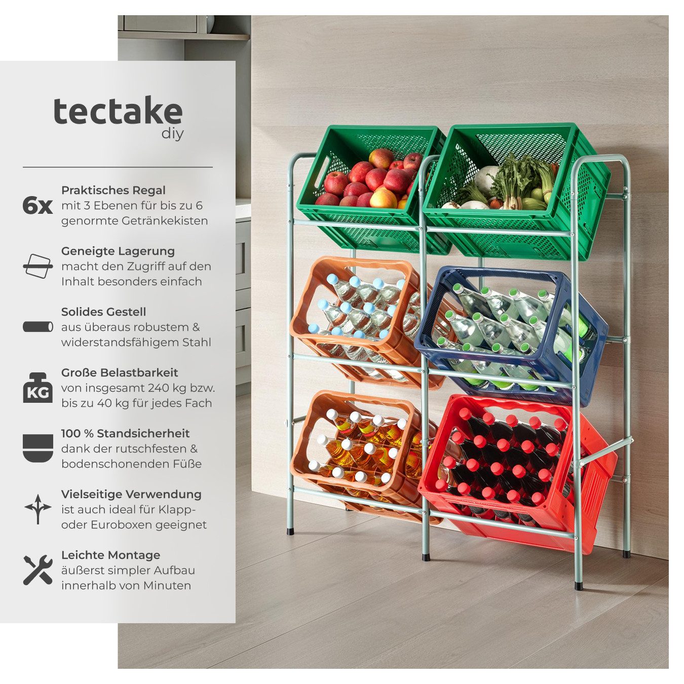 tectake Küchenregal Getränkekistenregal, Set 1-tlg., aus Stahl günstig online kaufen