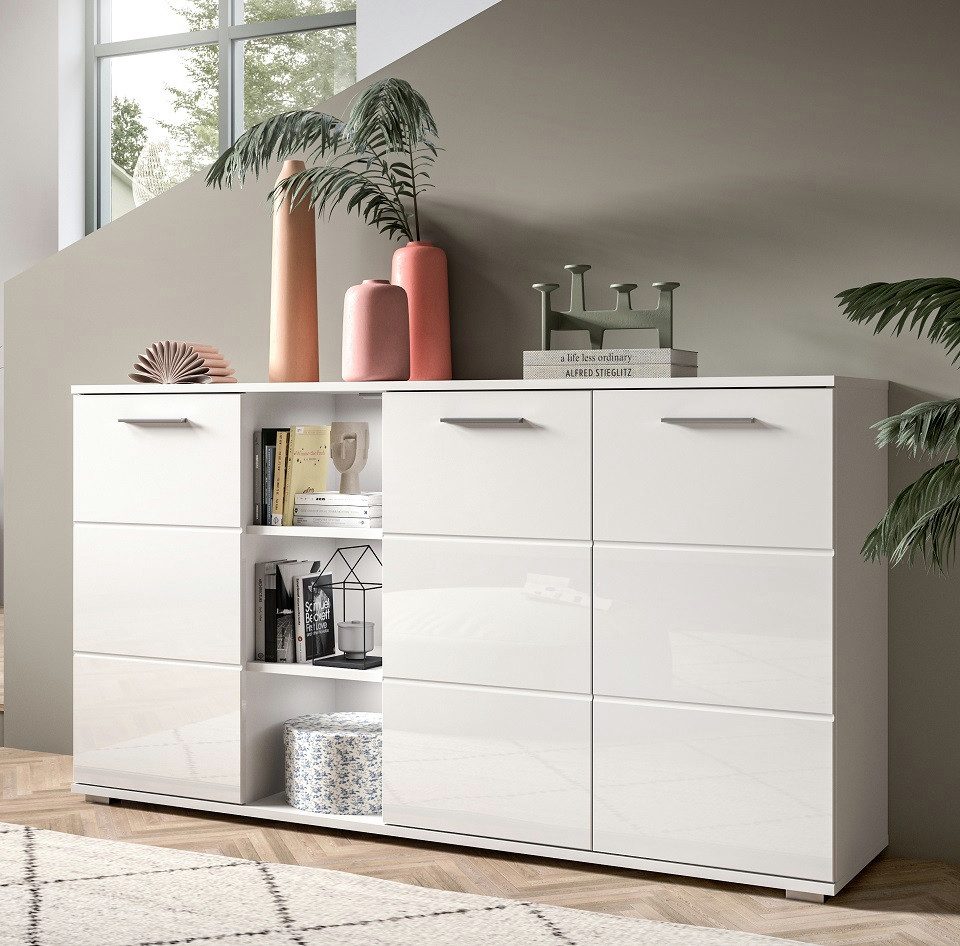 xonox.home Sideboard Kommode Prego 2, weiß Hochglanz ohne Beleuchtung