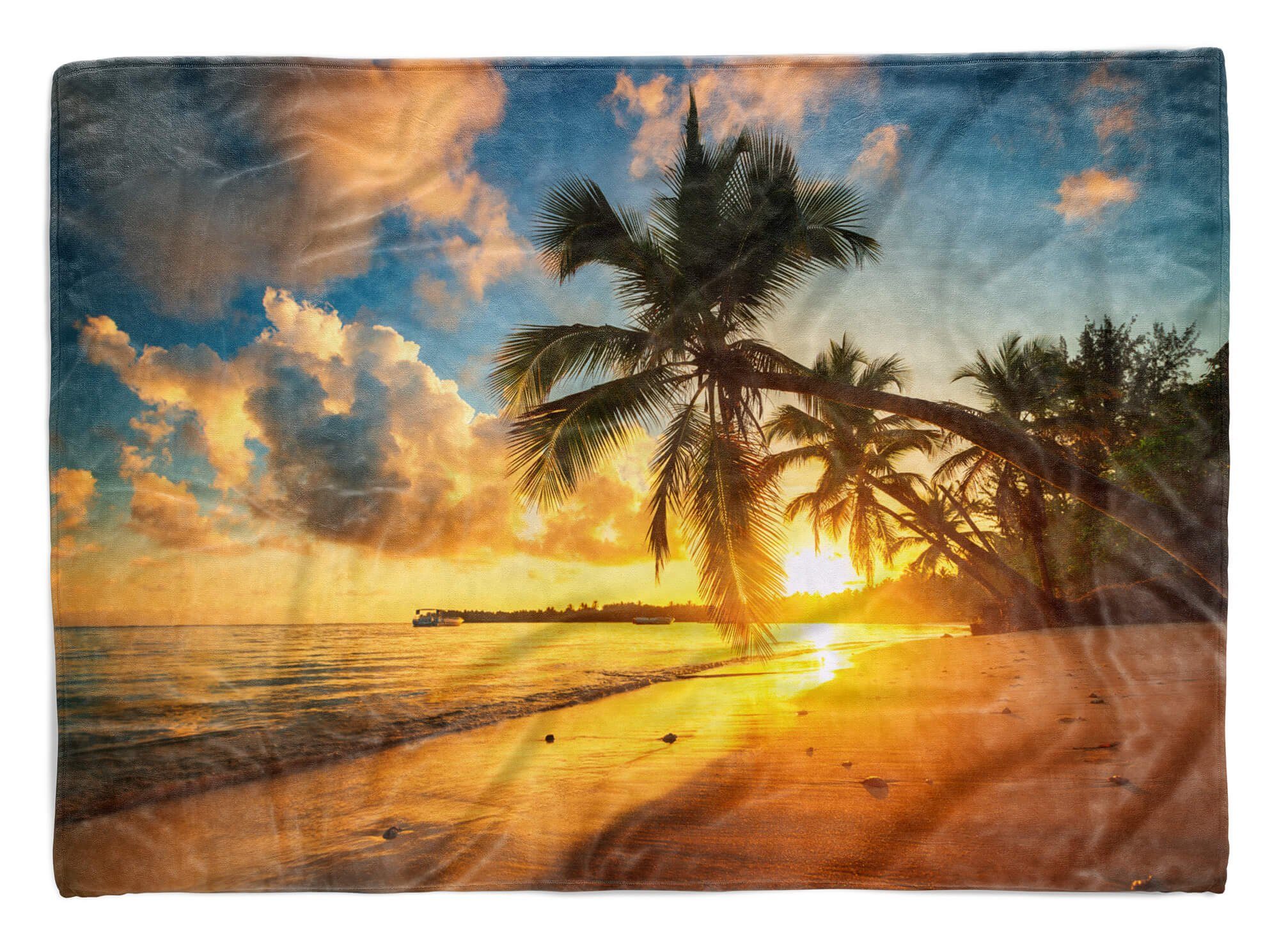 mit Traumstrand Fotomotiv Kuscheldecke Saunatuch Sinus Handtücher Art Handtuch (1-St), Palmen, Baumwolle-Polyester-Mix Strandhandtuch Handtuch