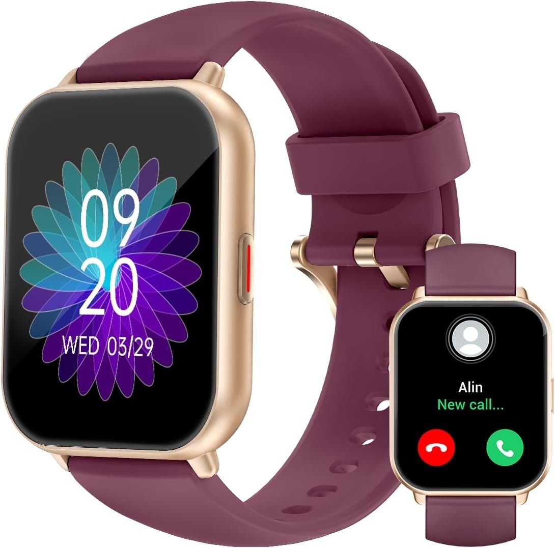 RUIMEN Smartwatch (1,8 Zoll, Android iOS), Fitnessuhr SpO2-Überwachung Pulsuhr Schlafmonitor Schrittzähler Uhr