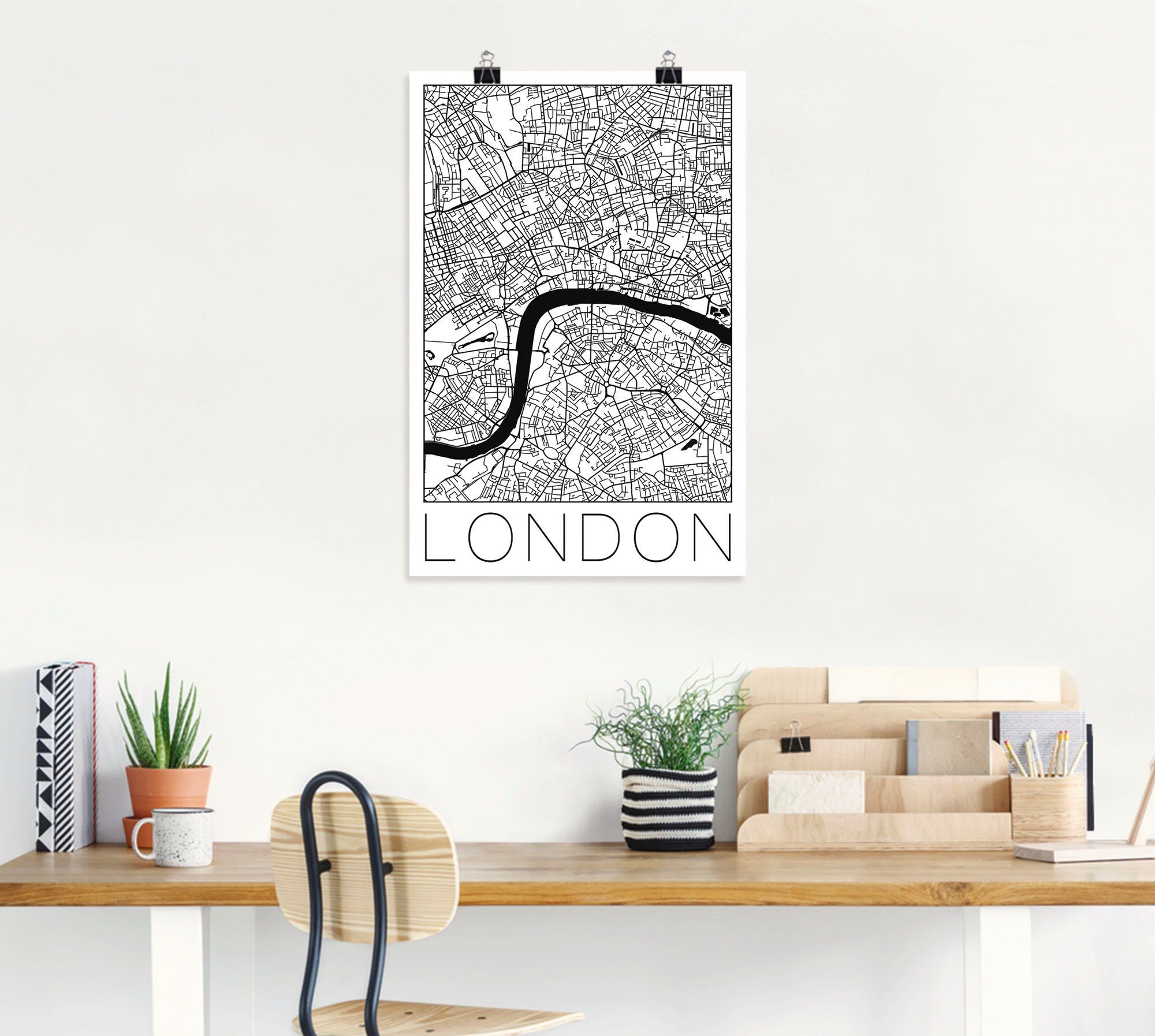Wandaufkleber Retro als Wandbild Artland oder Großbritannien Alubild, Leinwandbild, England, Karte London St), Größen Poster versch. in (1