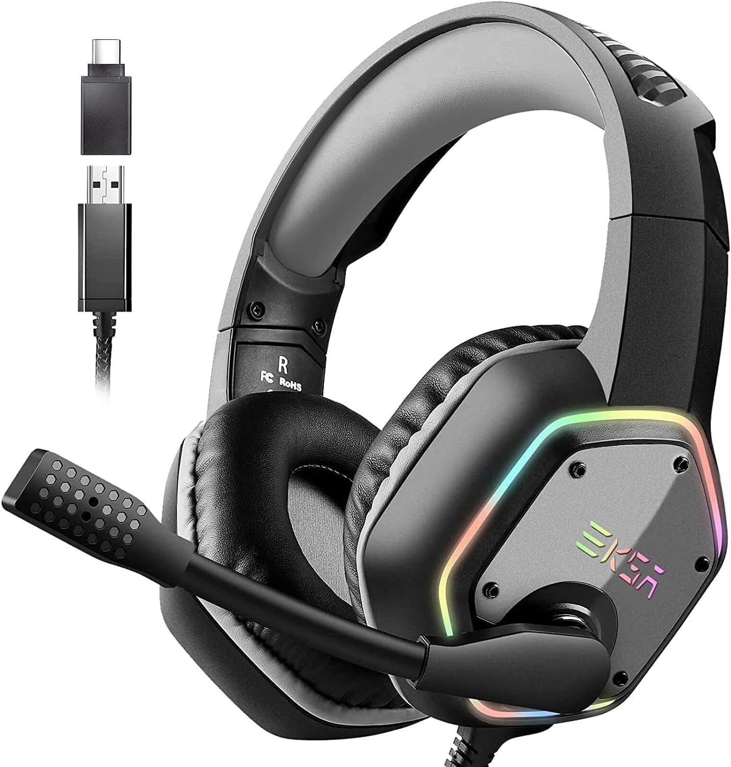 pc Gaming-Headset für (Gaming kabel EKSA konsole) gaming USB Headset PC beleuchtung mit mit Usb Nosie Cancelling, headset für Headset, kopfhörer Mikrofon,
