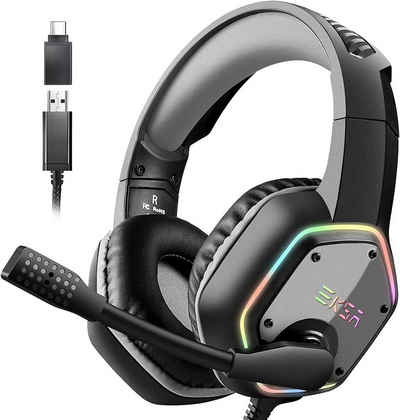 EKSA Gaming-Headset (Gaming Headset für PC mit Mikrofon, Nosie Cancelling, USB Headset, Usb gaming headset für pc kabel beleuchtung kopfhörer mit konsole)