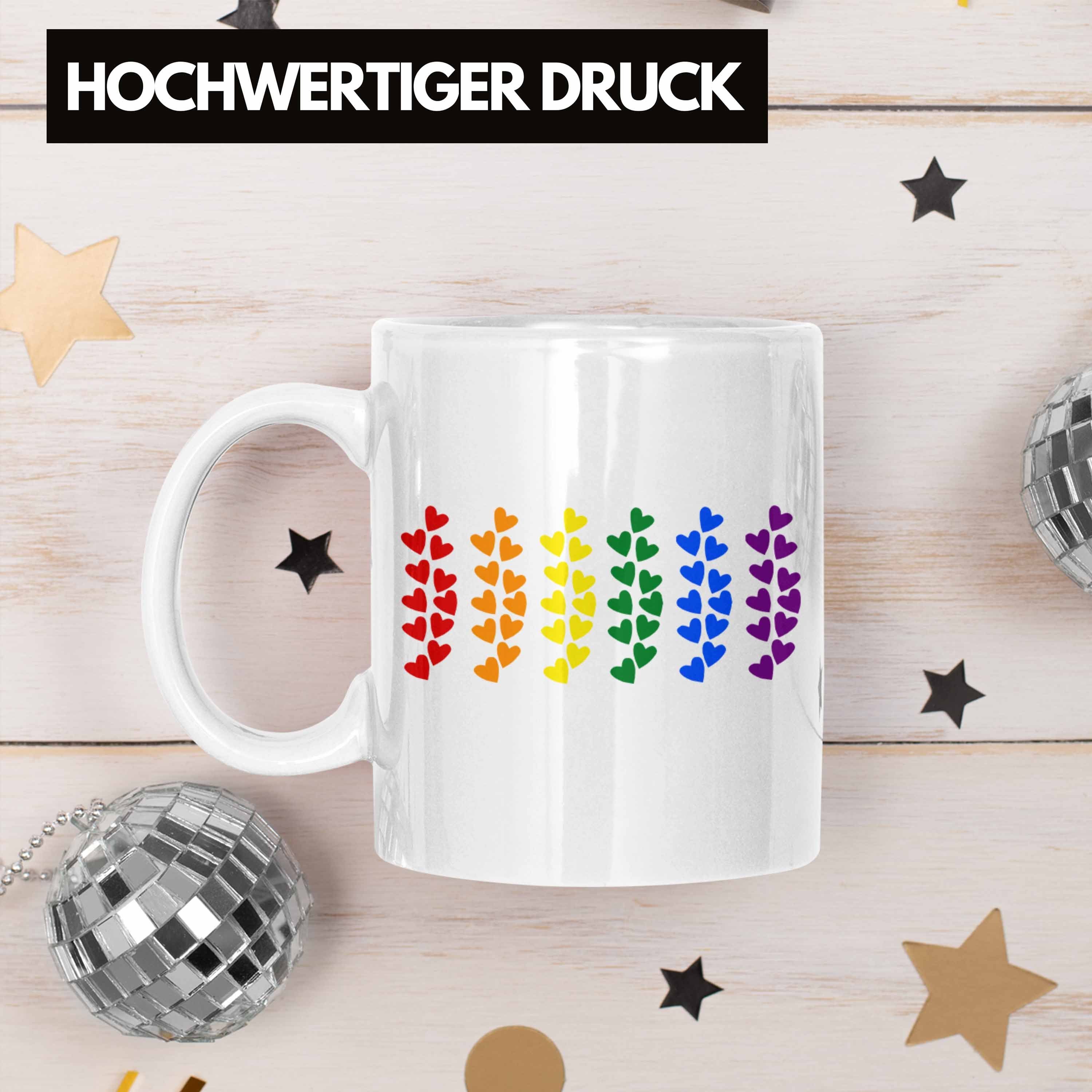 Trendation Tasse - Lesben Tasse LGBT Pride Grafik Trendation Schwule Flagge Transgender Weiss Regenbogen Geschenk Herzen