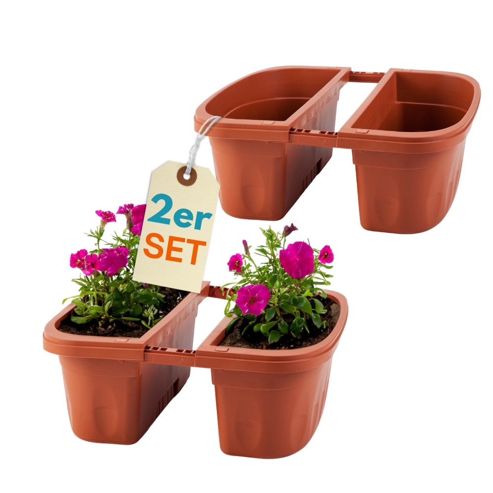 GarPet Blumenkasten 2er Set Blumen Kasten Beidseitig Dopple Balkon Geländer Teracotta