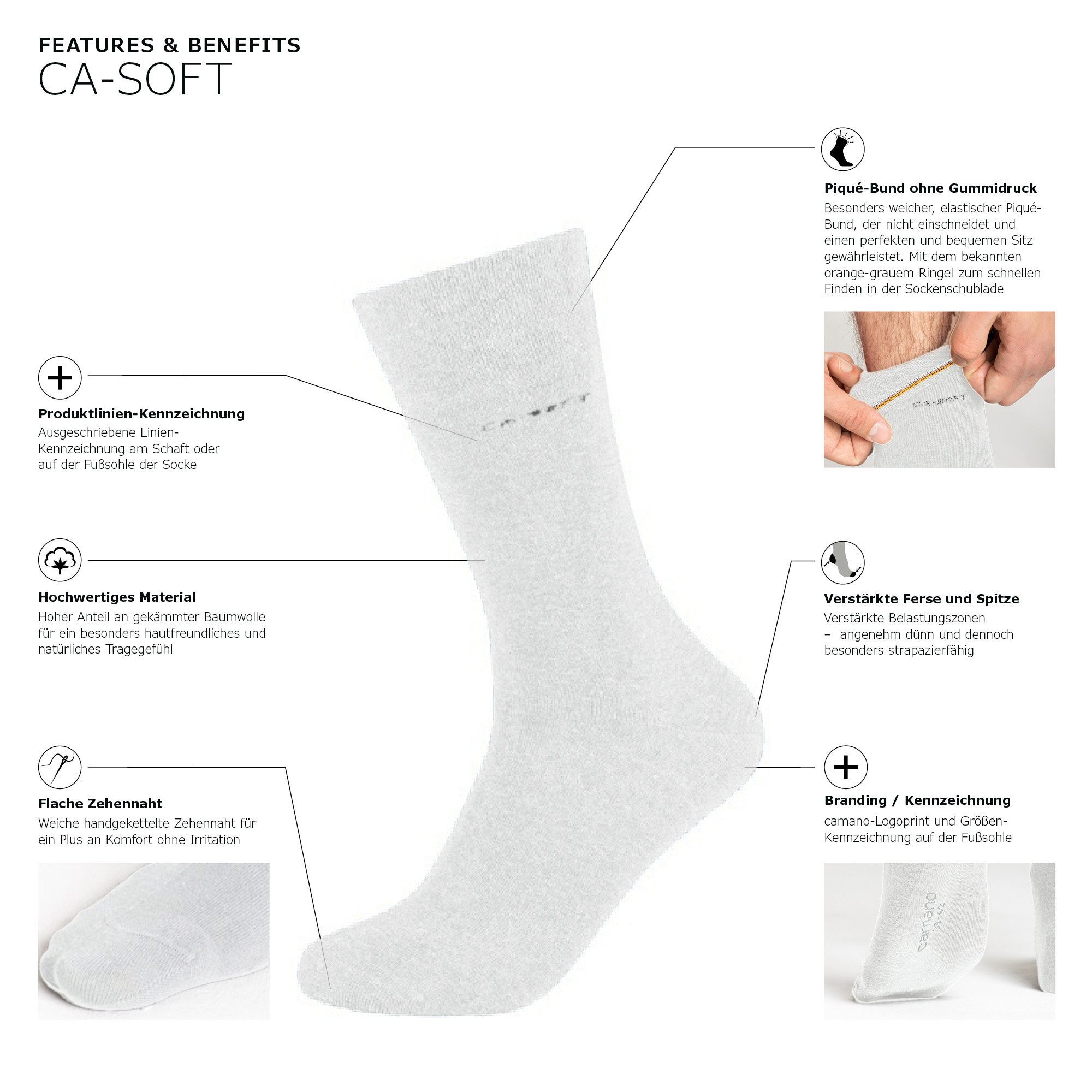 Camano Socken Unisex-Socken 2 Paar mit Softbund Uni