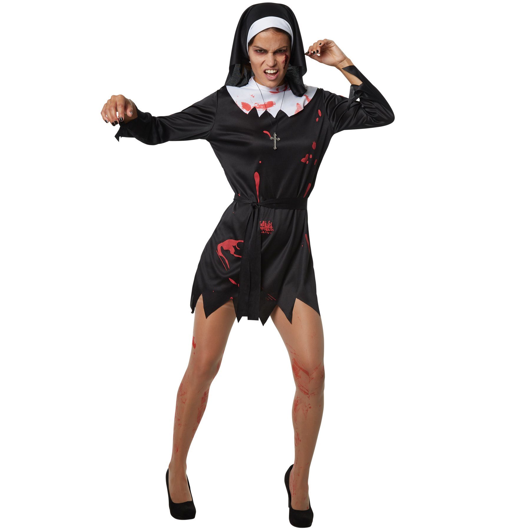 dressforfun Kostüm Frauenkostüm Gruselige Zombie Nonne, Einteiliges Gewand in Schwarz und Weiß