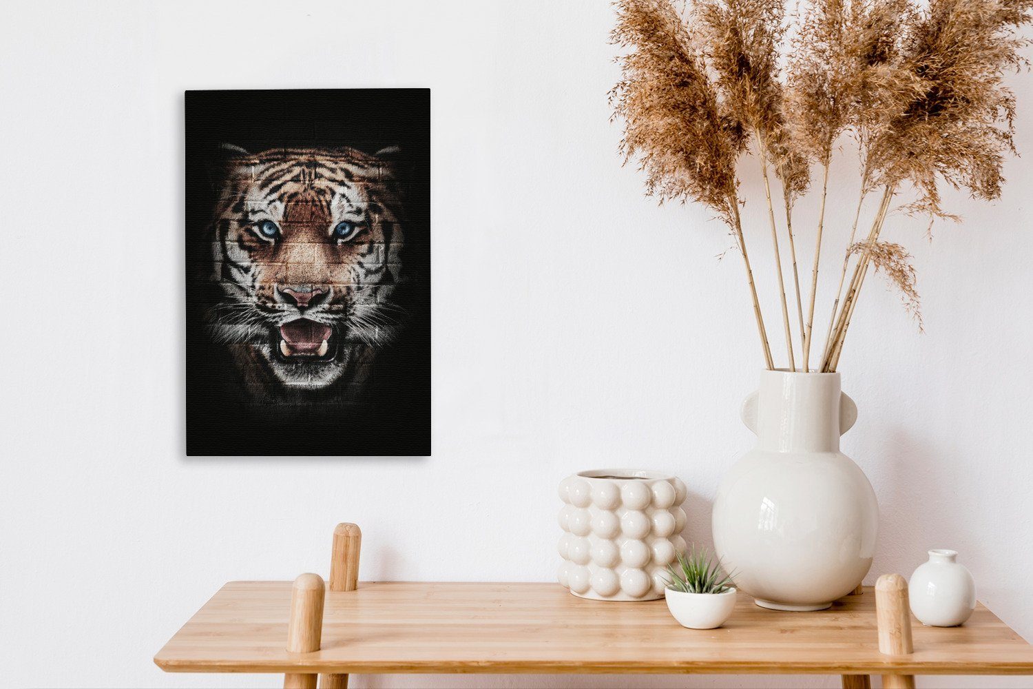 Leinwandbild - - OneMillionCanvasses® Leinwandbild Gemälde, fertig bespannt cm Tiger 20x30 (1 St), inkl. Tiere, Ziegelstein Zackenaufhänger,
