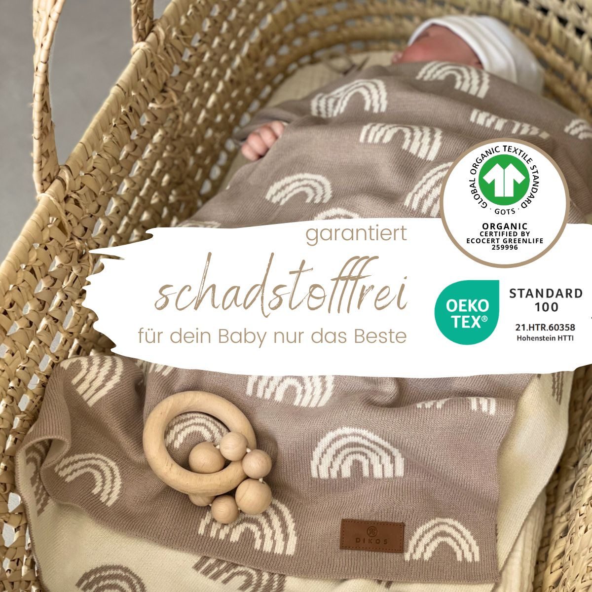 Babydecke DIKOS® Babydecke Baumwolle – Regenbögen – 100 % Bio Baumwolle, DIKOS, PREMIUM Qualität atmungsaktiv, nachhaltig, plastikfrei, kuschelweich