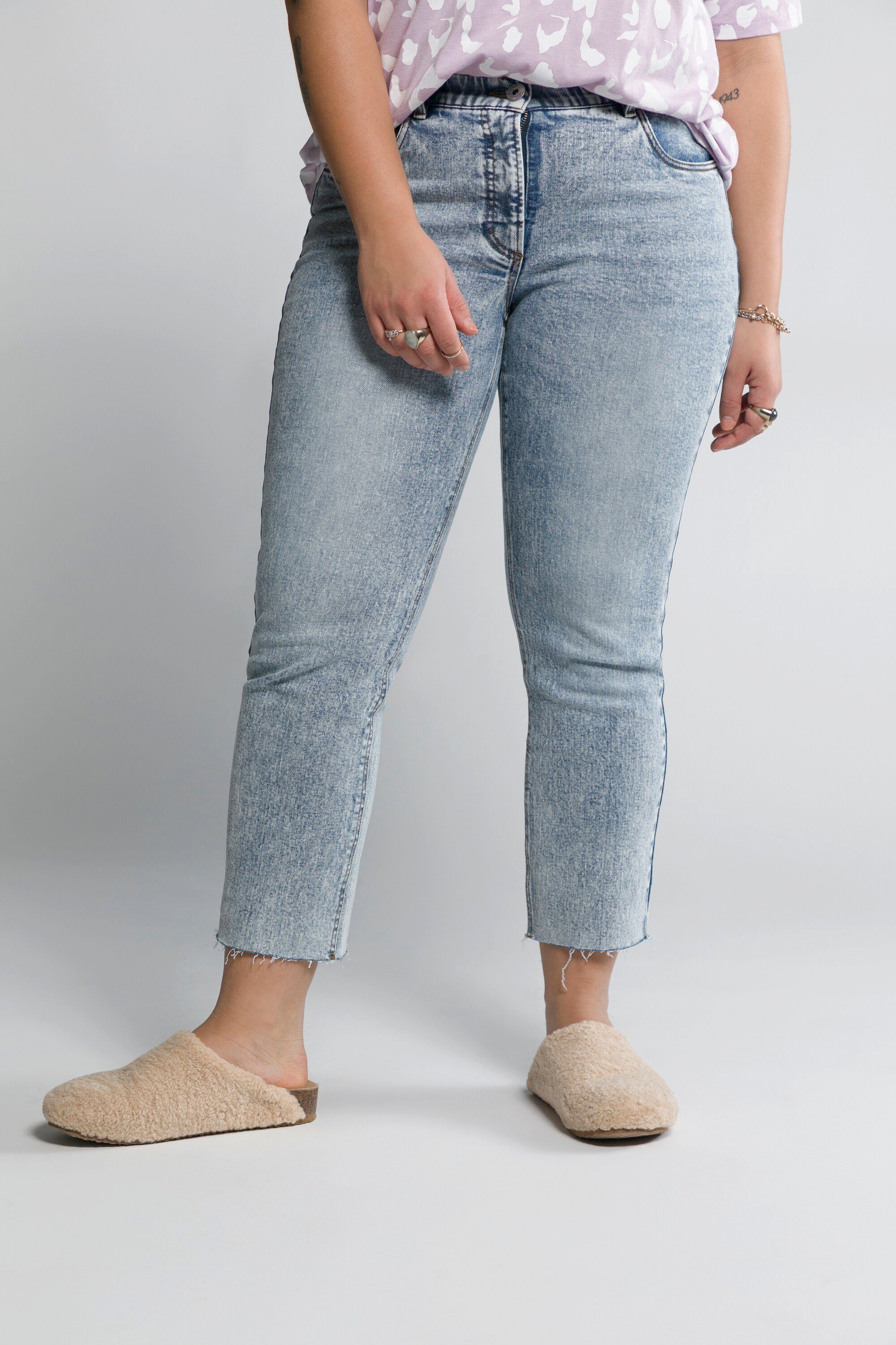 Studio Untold Funktionshose Fit bleached 5-Pocket Fransensaum Straight Jeans