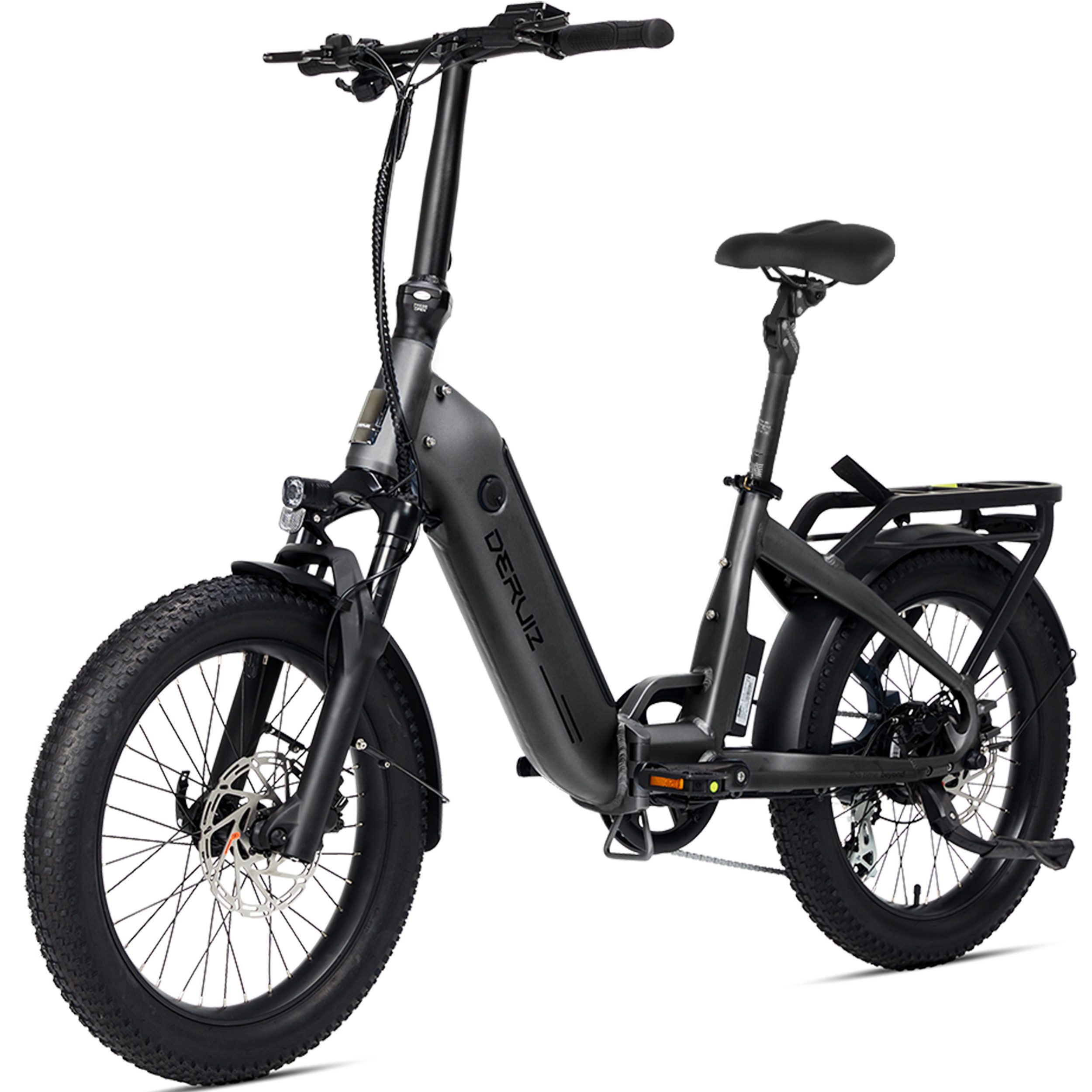 DERUIZ E-Bike Faltrad 20 Zoll, max. 140km, Federsattelstütze, mit Bluetooth, 5 Stufen, 8 Gang SHIMANO SHIMANO ALTUS 11-32T Schaltwerk, Kettenschaltung, Heckmotor, 500 Wh, (mit Akku-Ladegerät, mit Werkzeug), RH:36cm, Bremslicht, Gepäckträger (max.50kg), hydraulische Bremsen