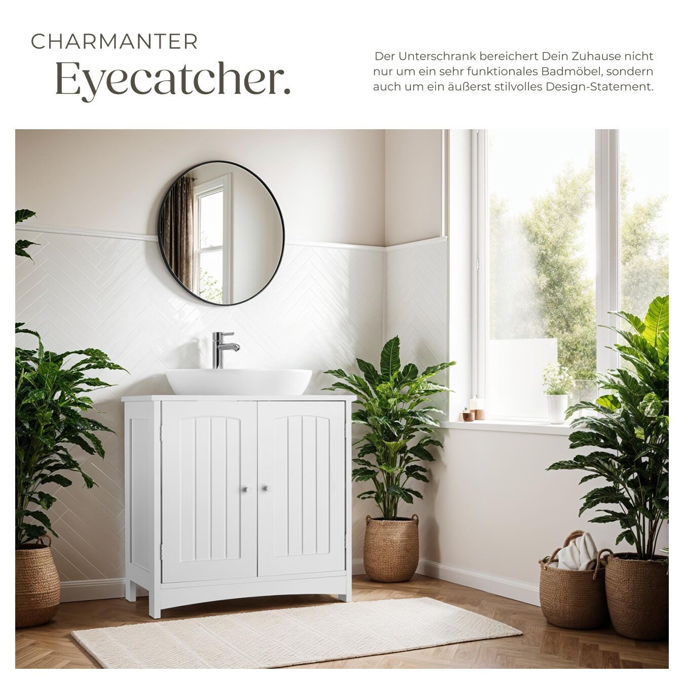 tectake Waschbeckenunterschrank Badezimmerschrank ohne Waschbecken, Belastbarkeit 35kg, 62 x 30 x (Badezimmer Unterschrank Jasper, in weiß) 2 geräumige Fächer,  – Bild 3 von 5