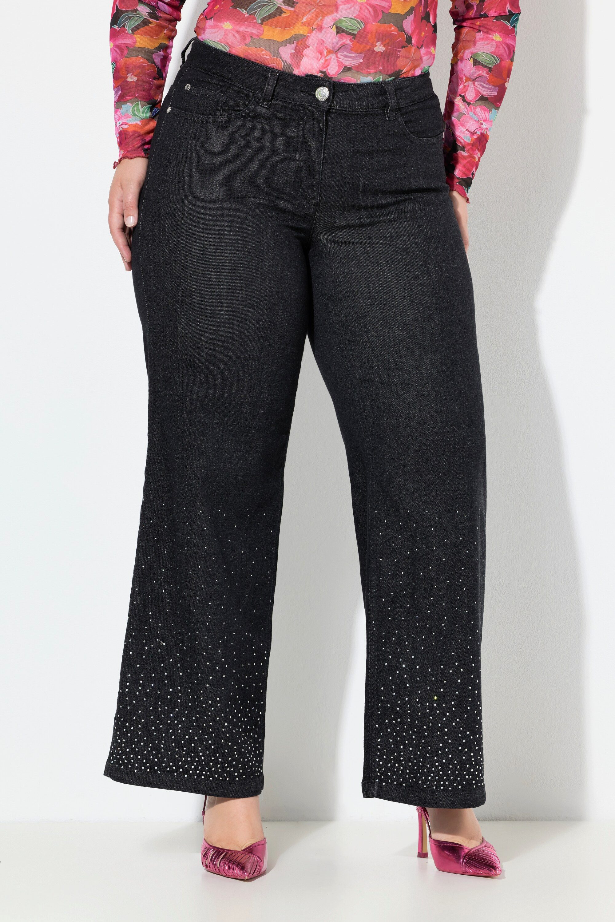 MIAMODA Regular-fit-Jeans Bootcut-Jeans Nora Schlag mit Glitzersteinchen