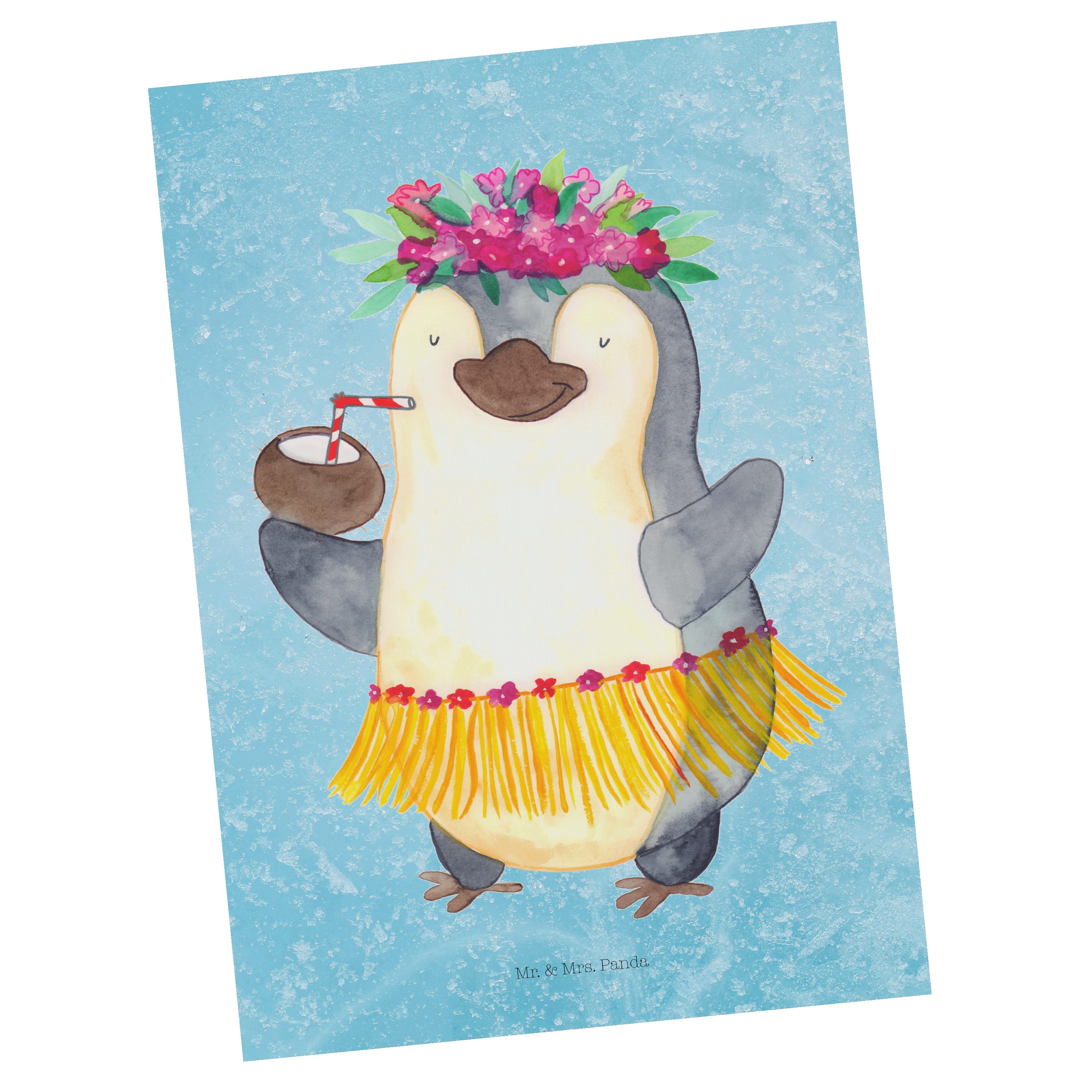 Mr. & Mrs. Panda Postkarte Pinguin Kokosnuss - Eisblau - Geschenk, Urlaub, Geburtstagskarte, Ein