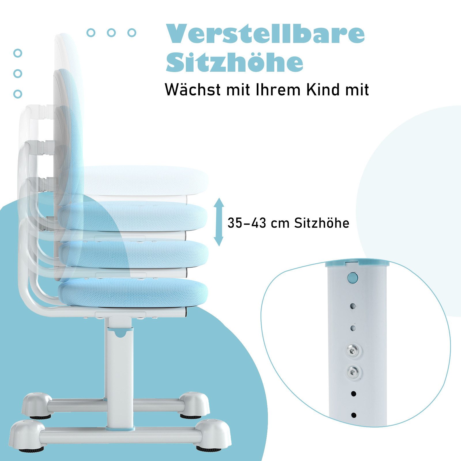 COSTWAY Kinderstuhl, höhenverstellbarer Schreibtischstuhl mit Rückenstütze günstig online kaufen