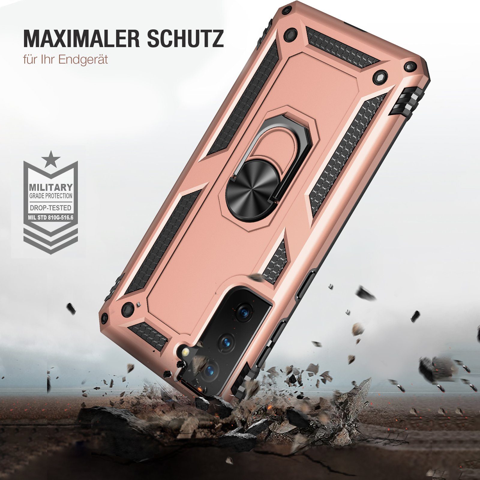 Tec-Expert Handyhülle Outdoor Cover Hülle für Samsung Galaxy S21 FE 6.4 Zoll, 6.4, Premium Hülle aus verstärktem Polycarbonat