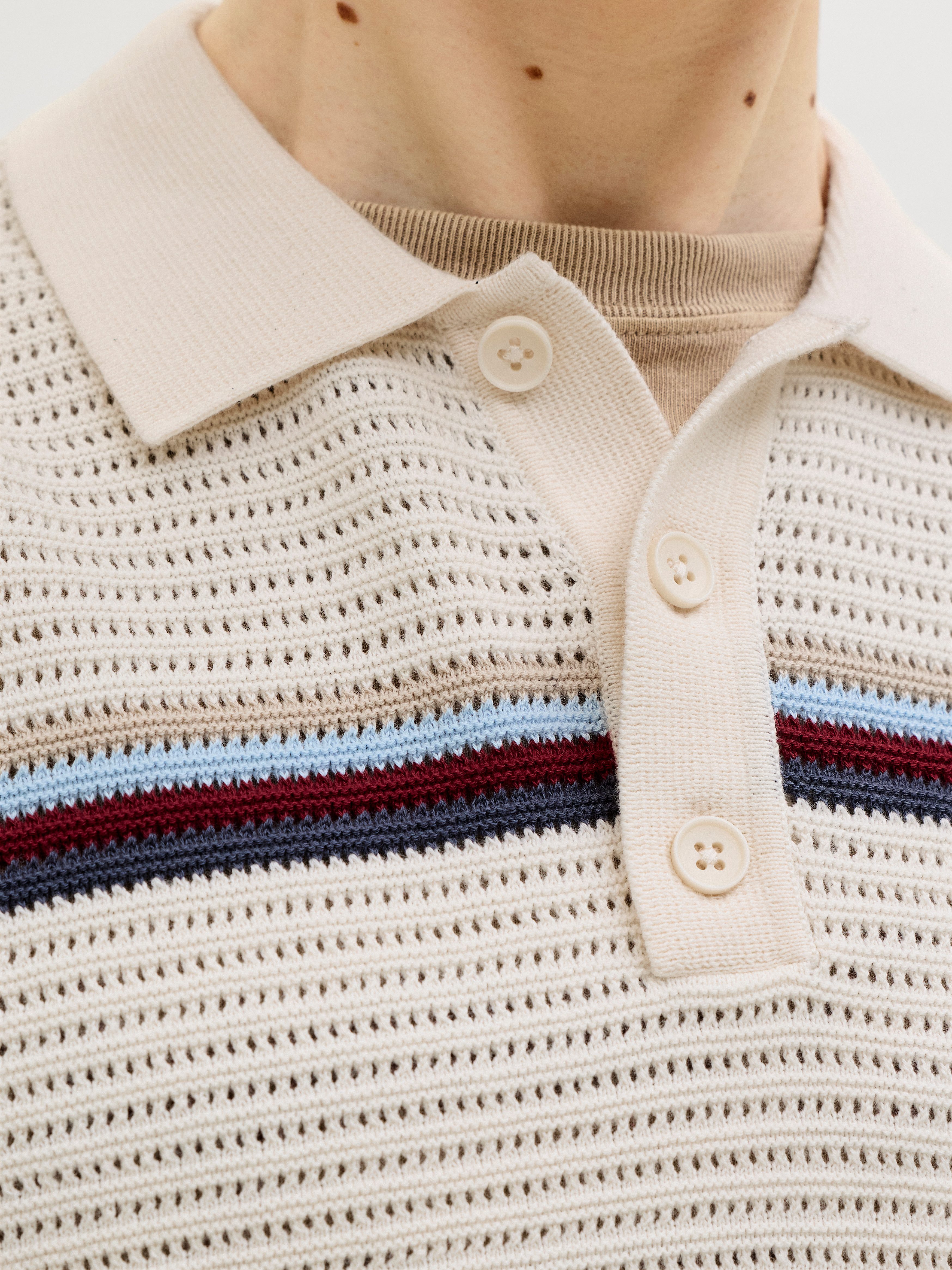 Jack & Jones Polokragenpullover JORMAINE KNIT STRIPE POLO SN Baumwolle, relaxed fit